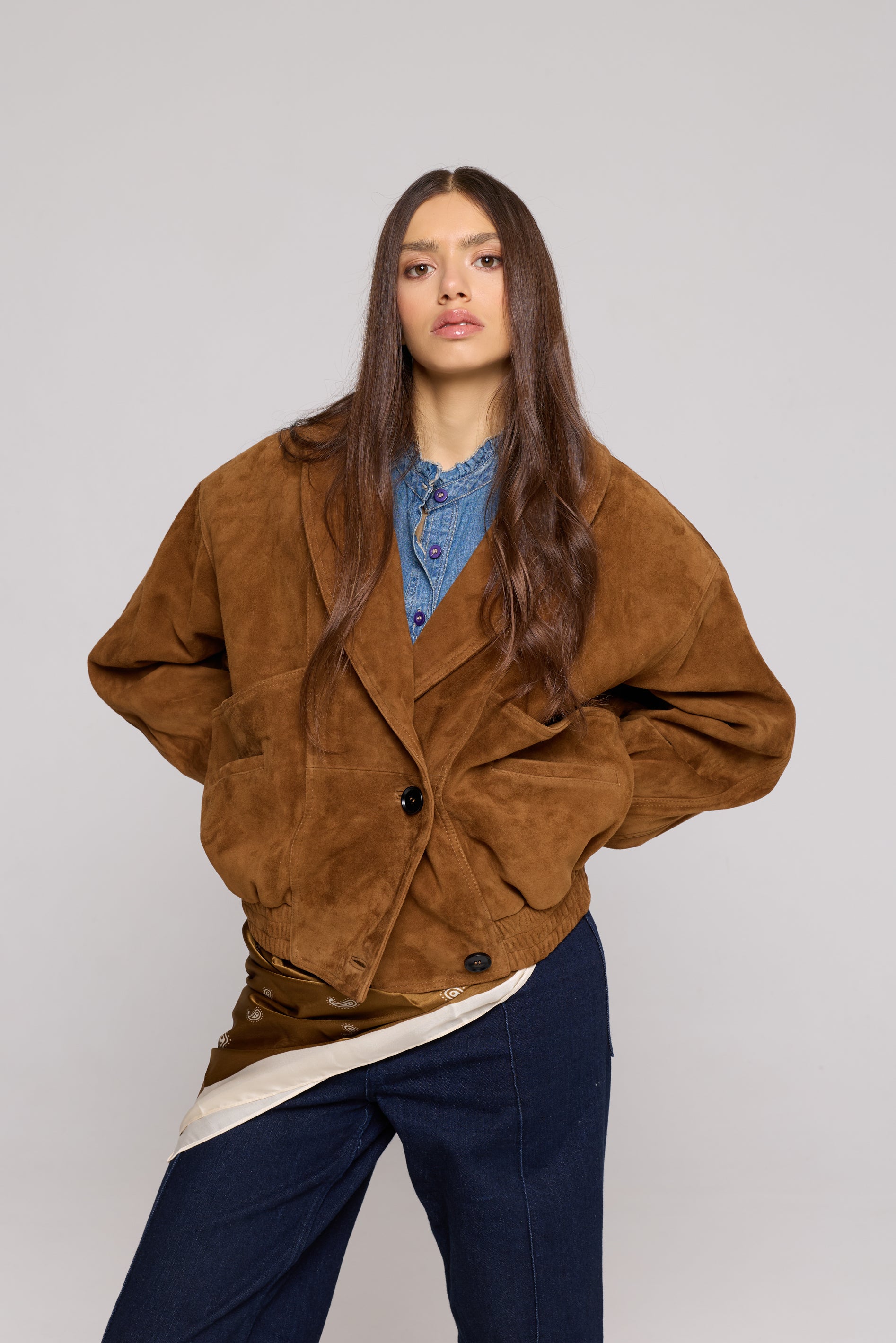 SHAWL COLLAR Suede bomber jacket