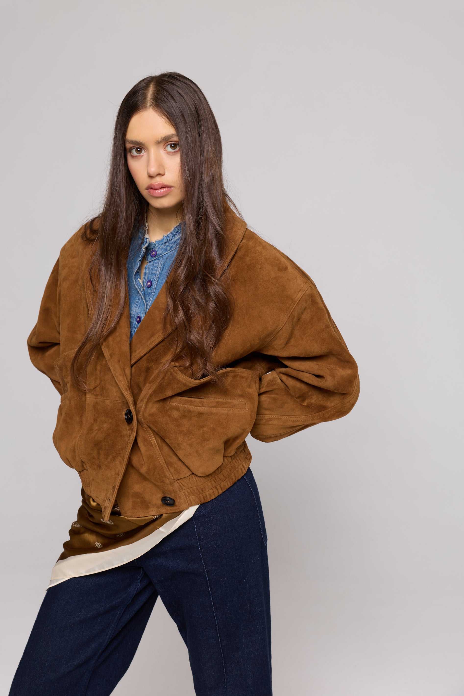 SHAWL COLLAR Suede bomber jacket