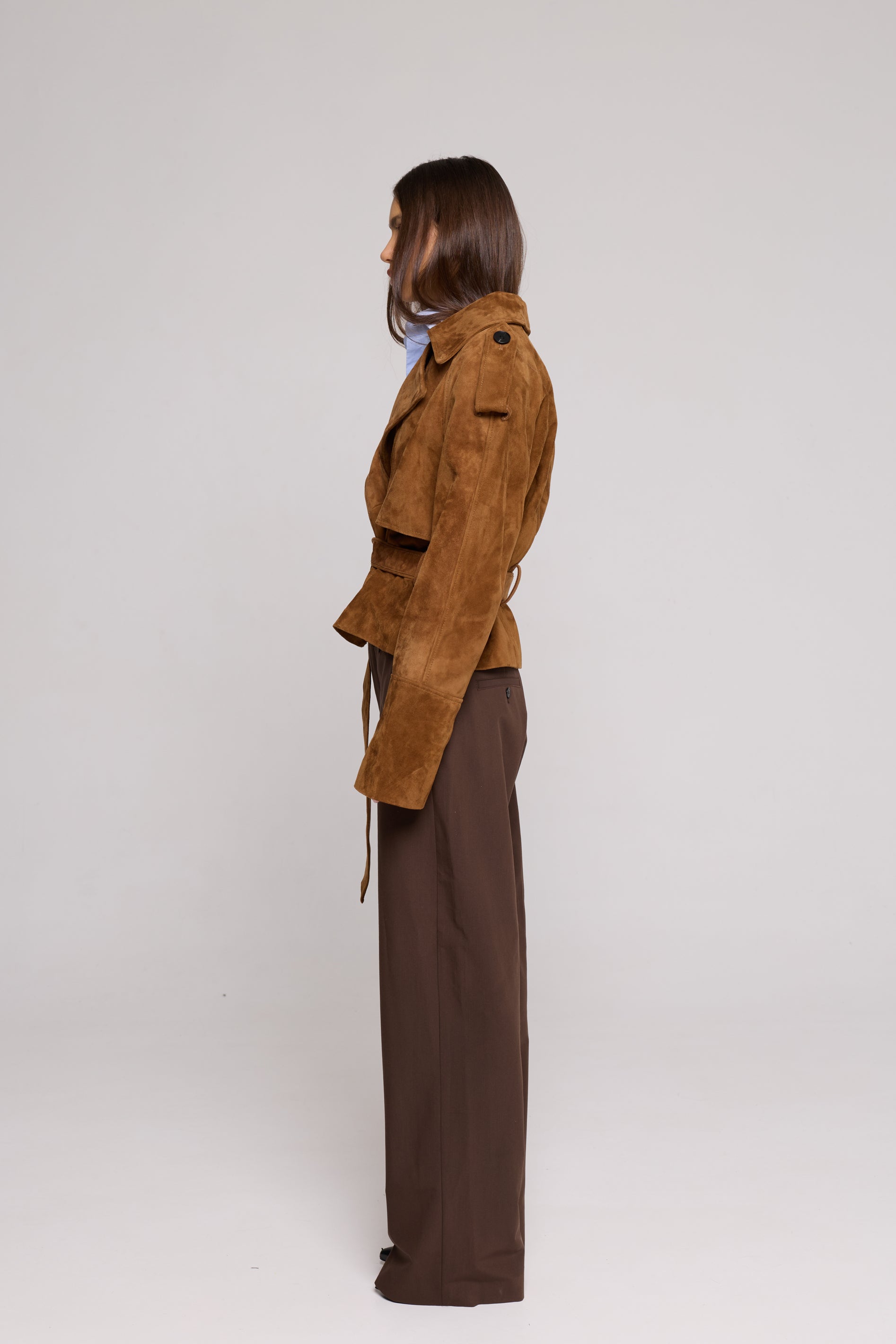 SHORT TRENCH IN SUEDE