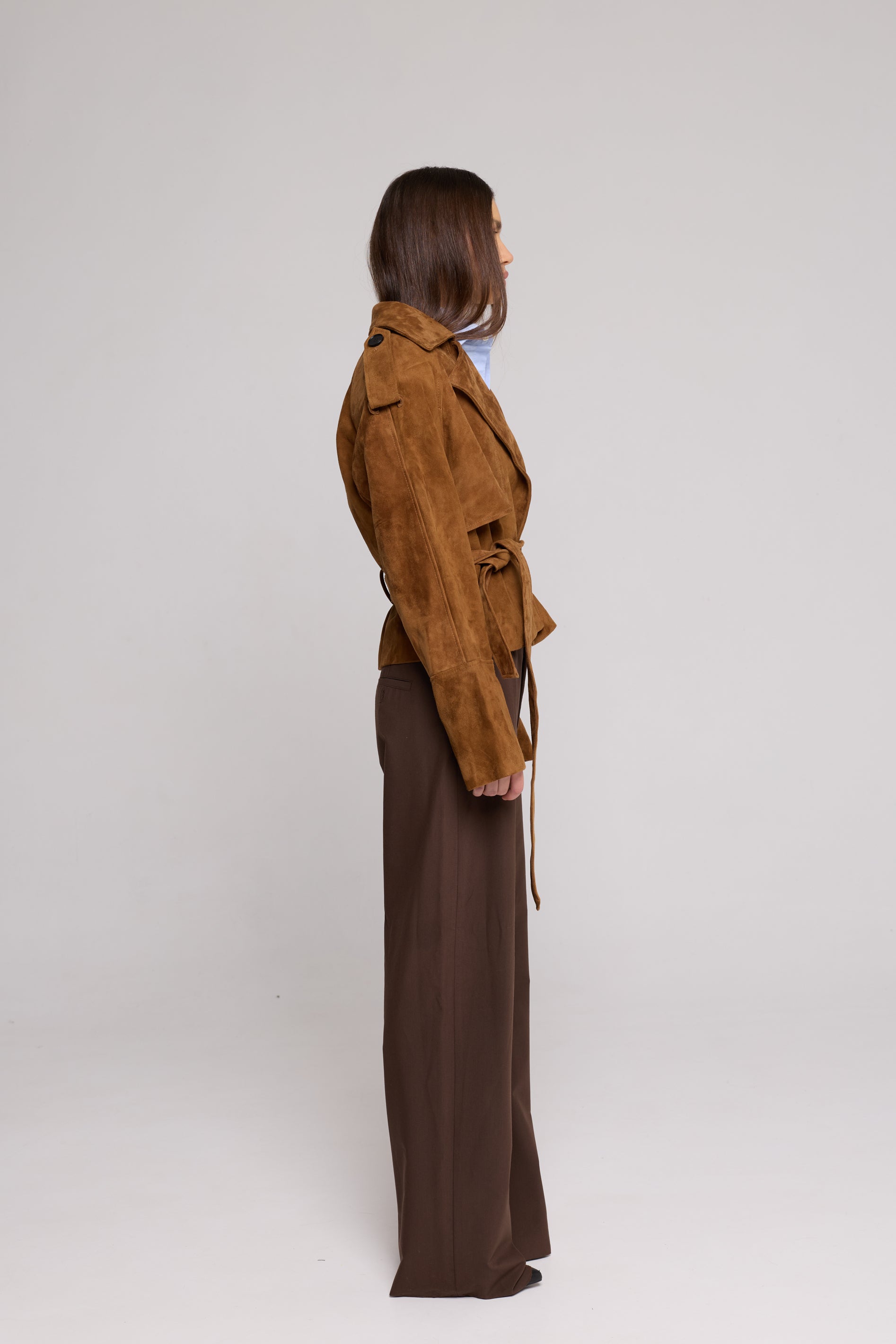 SHORT TRENCH IN SUEDE