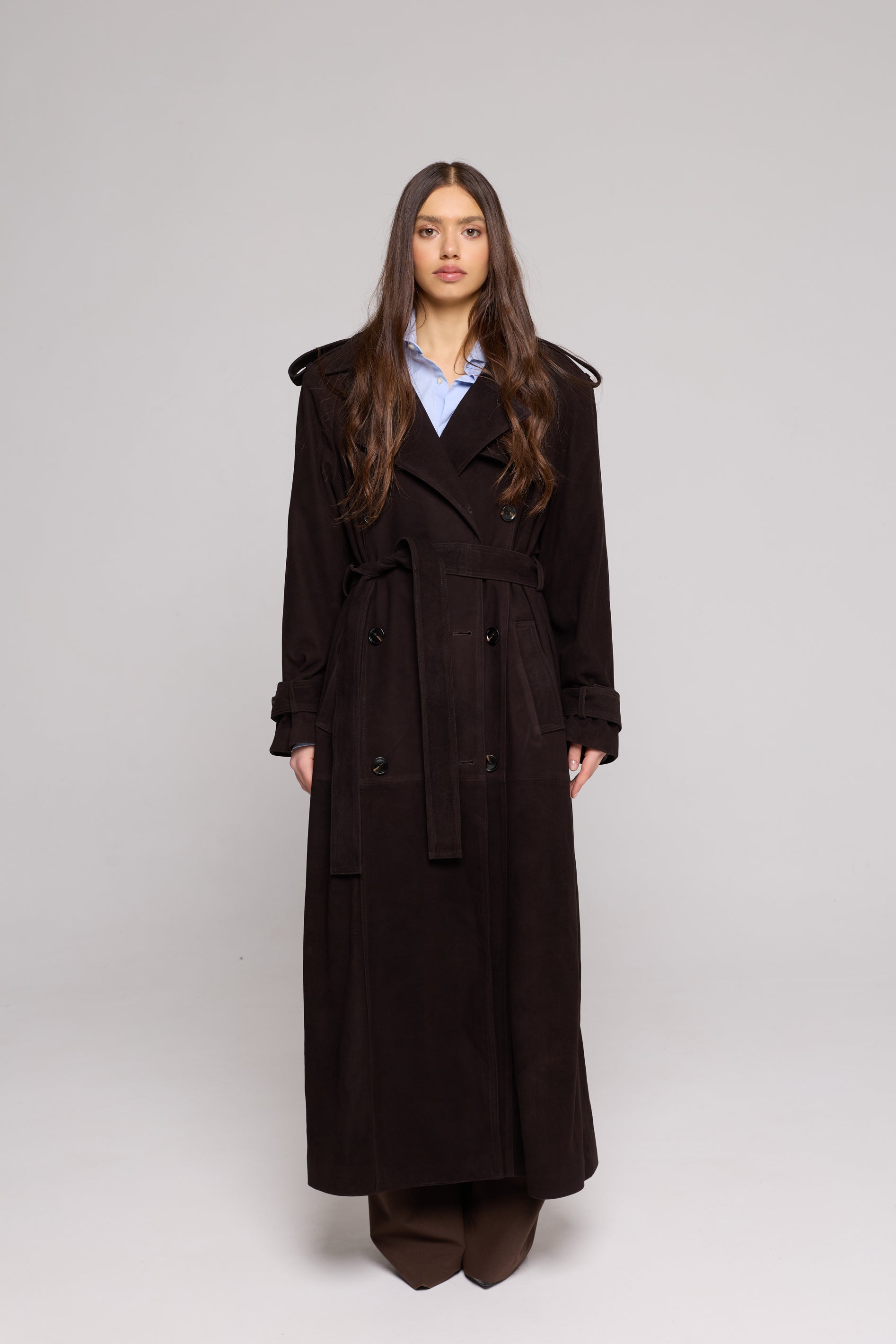 Long Suede Trench Coat