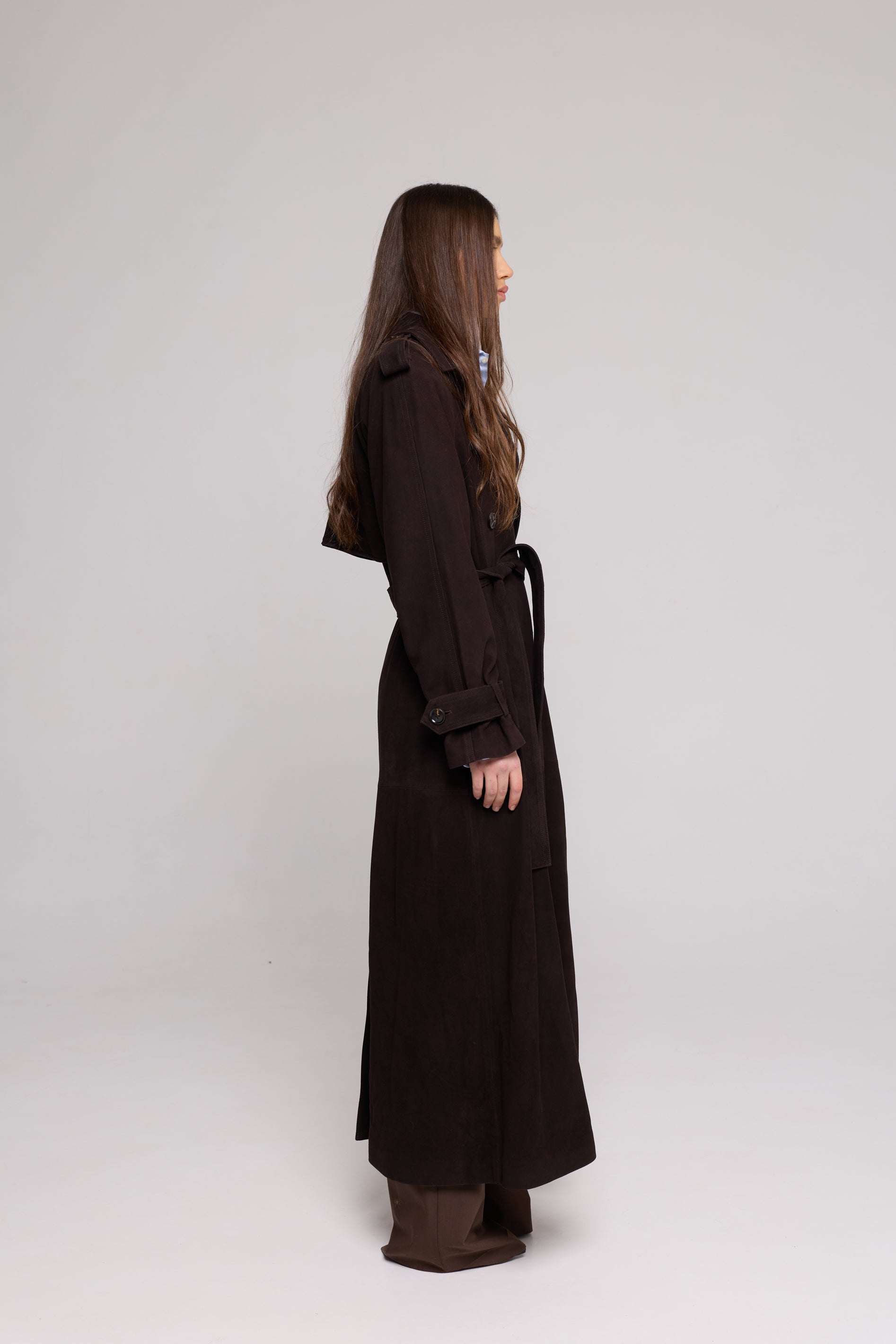 Long Suede Trench Coat