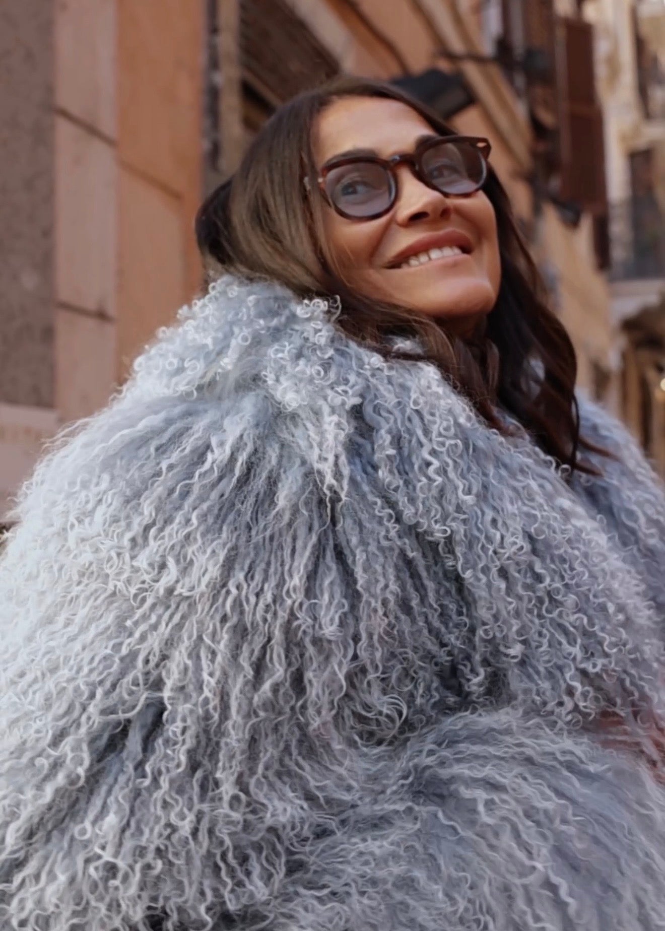 Manteau shearling Mongolie Bleu ciel