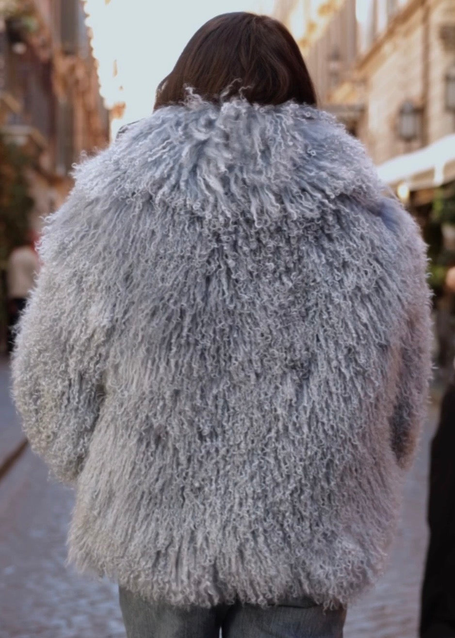 Manteau shearling Mongolie Bleu ciel