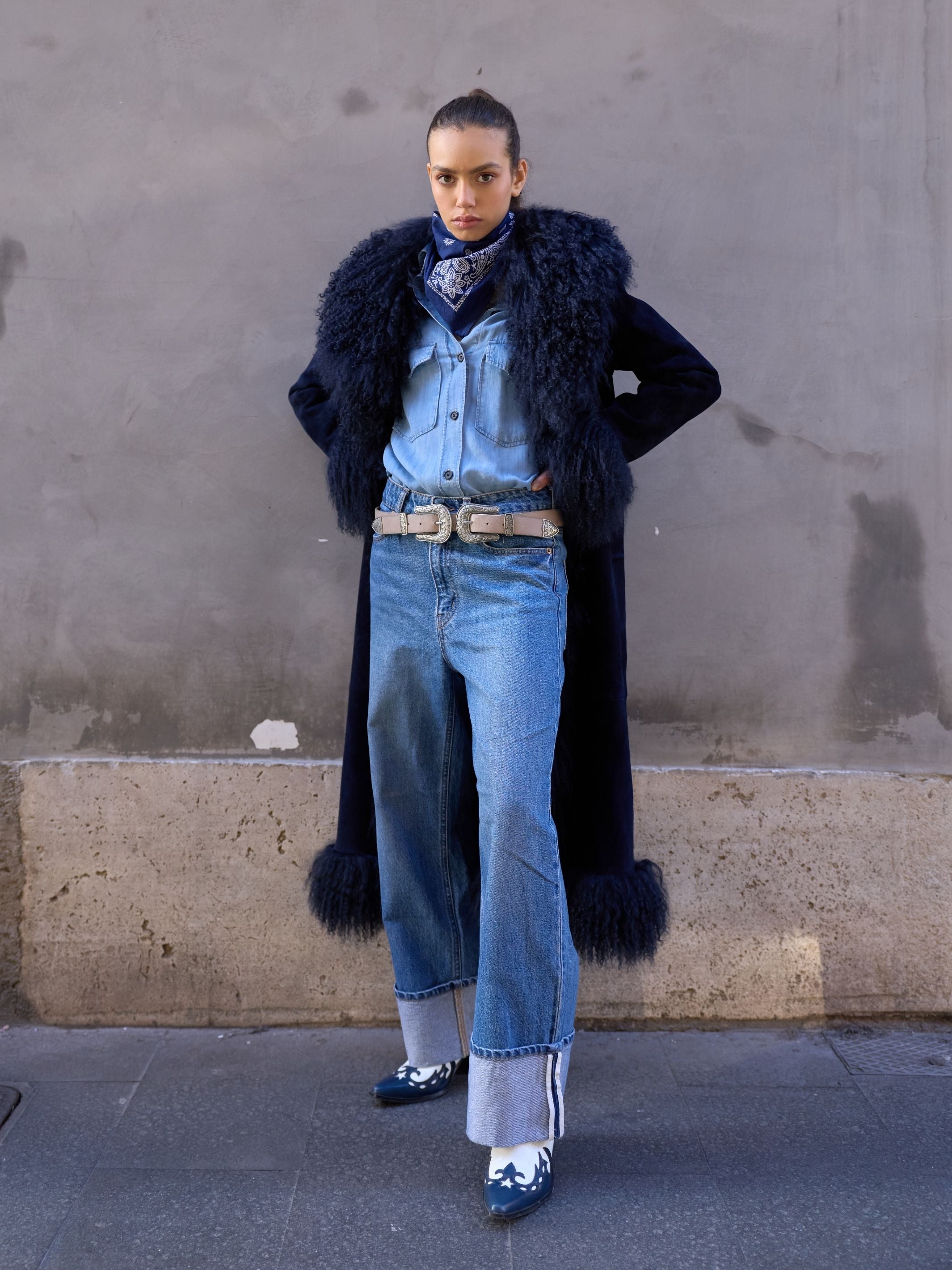 Mantel aus Wildleder aus Mongolei-Lammfell