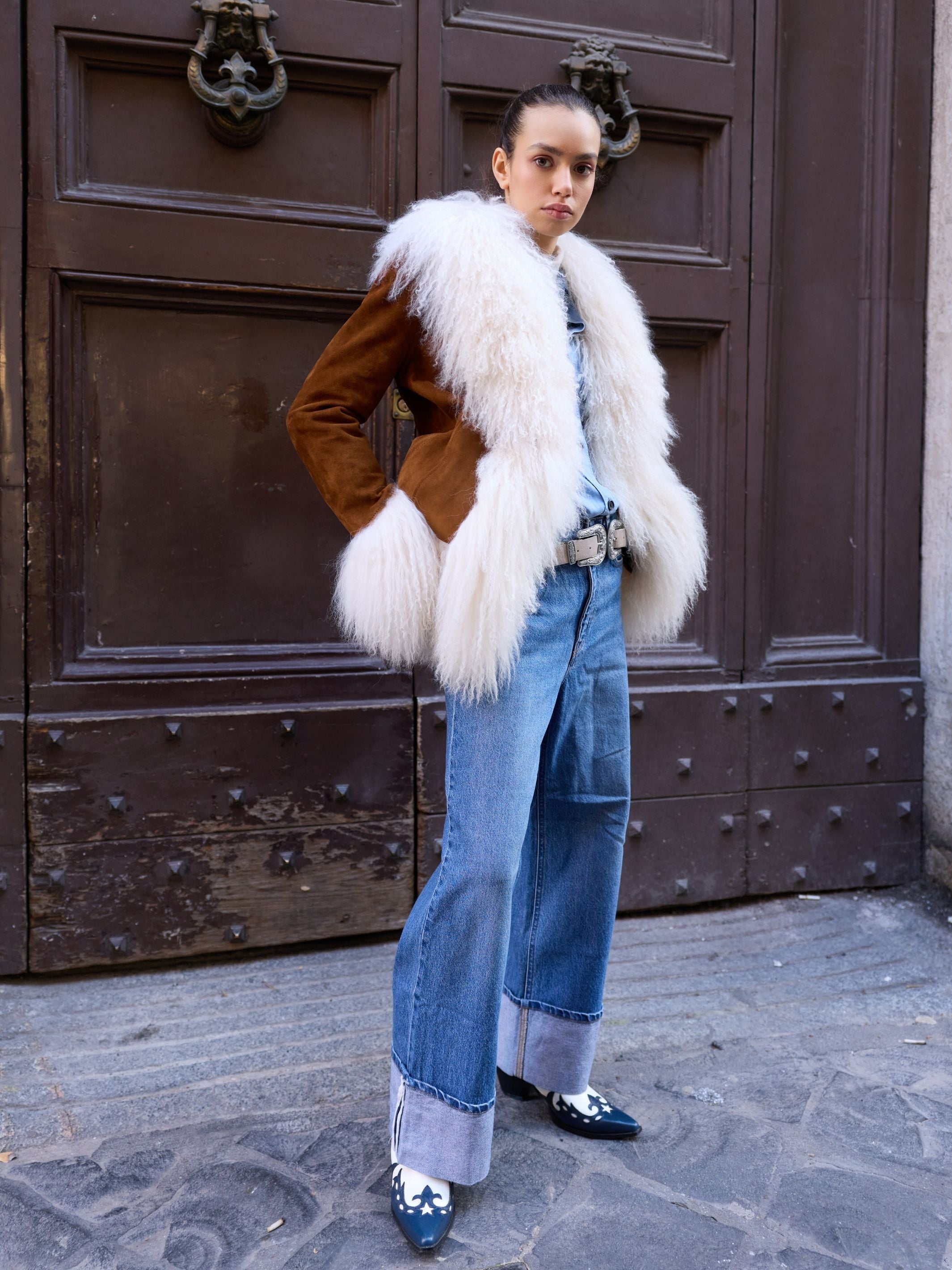 Mongolia Suede Jacket Camel white