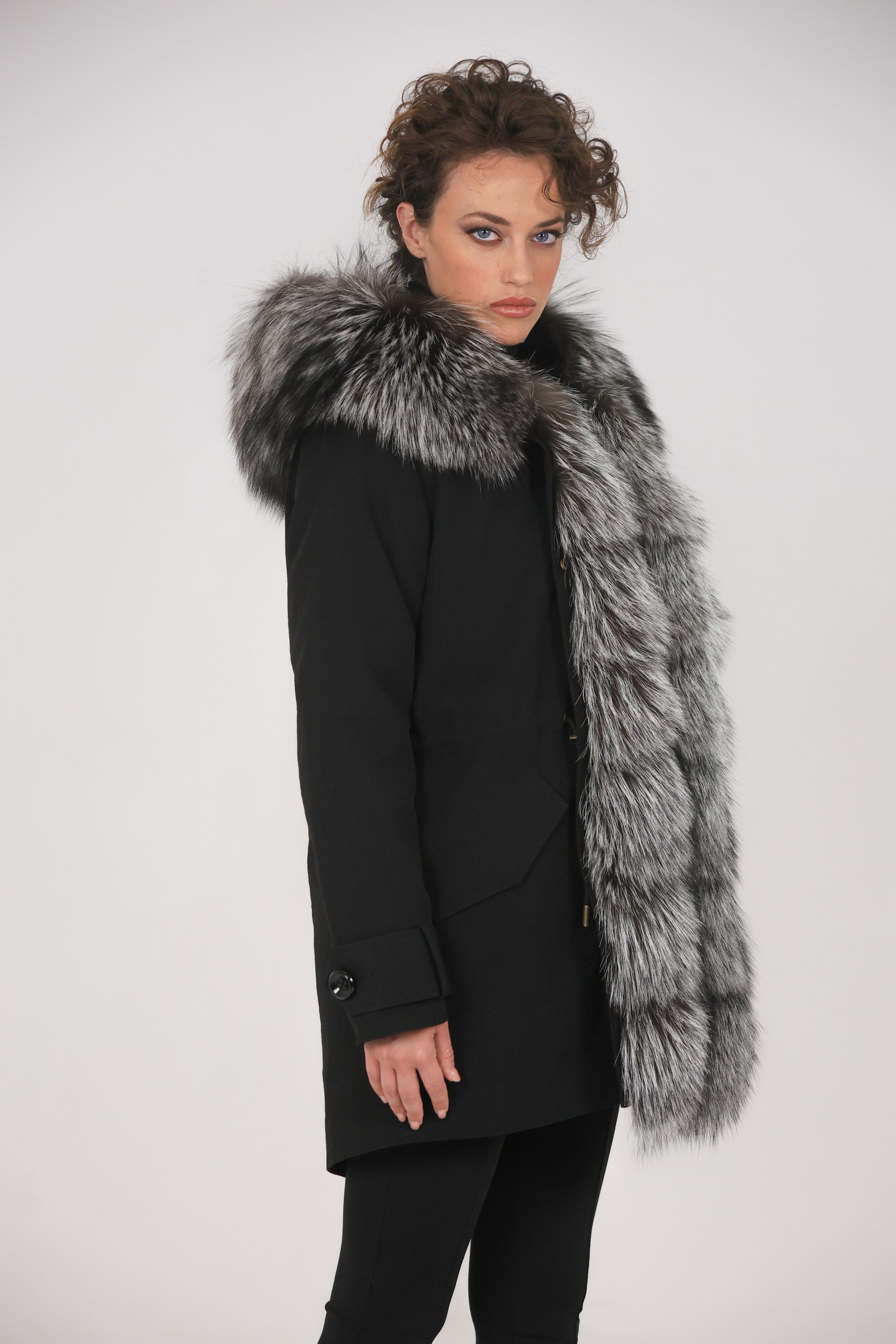 Long Luxury Silver technical cotton parka