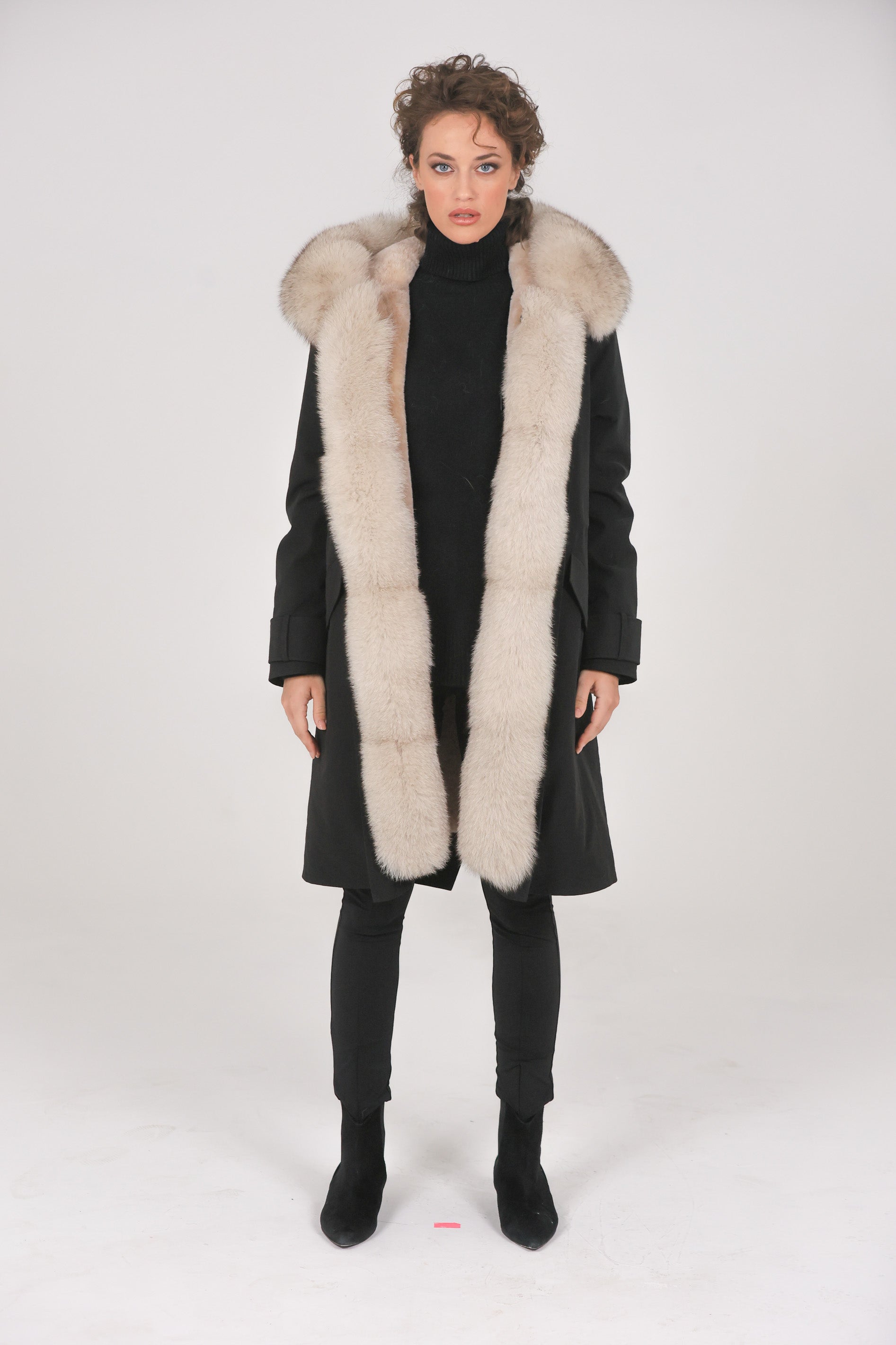 Beige X-long waterproof technical cotton parka