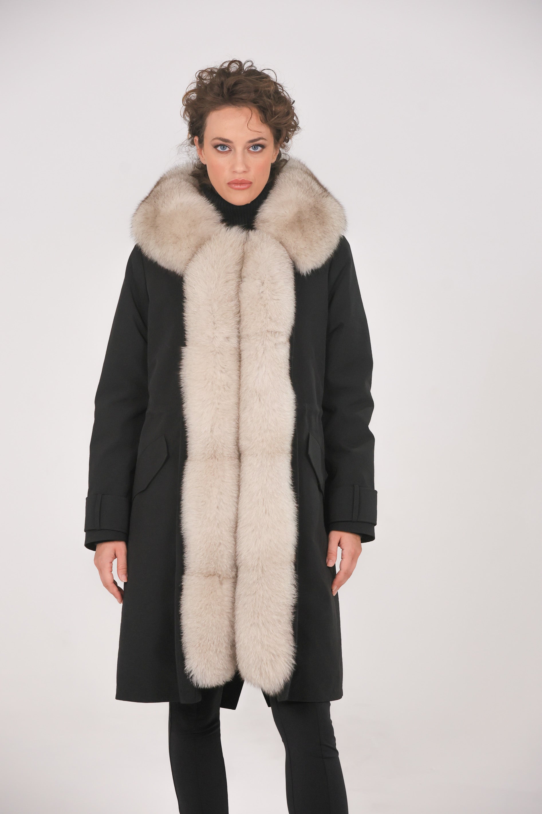 Beige X-long waterproof technical cotton parka