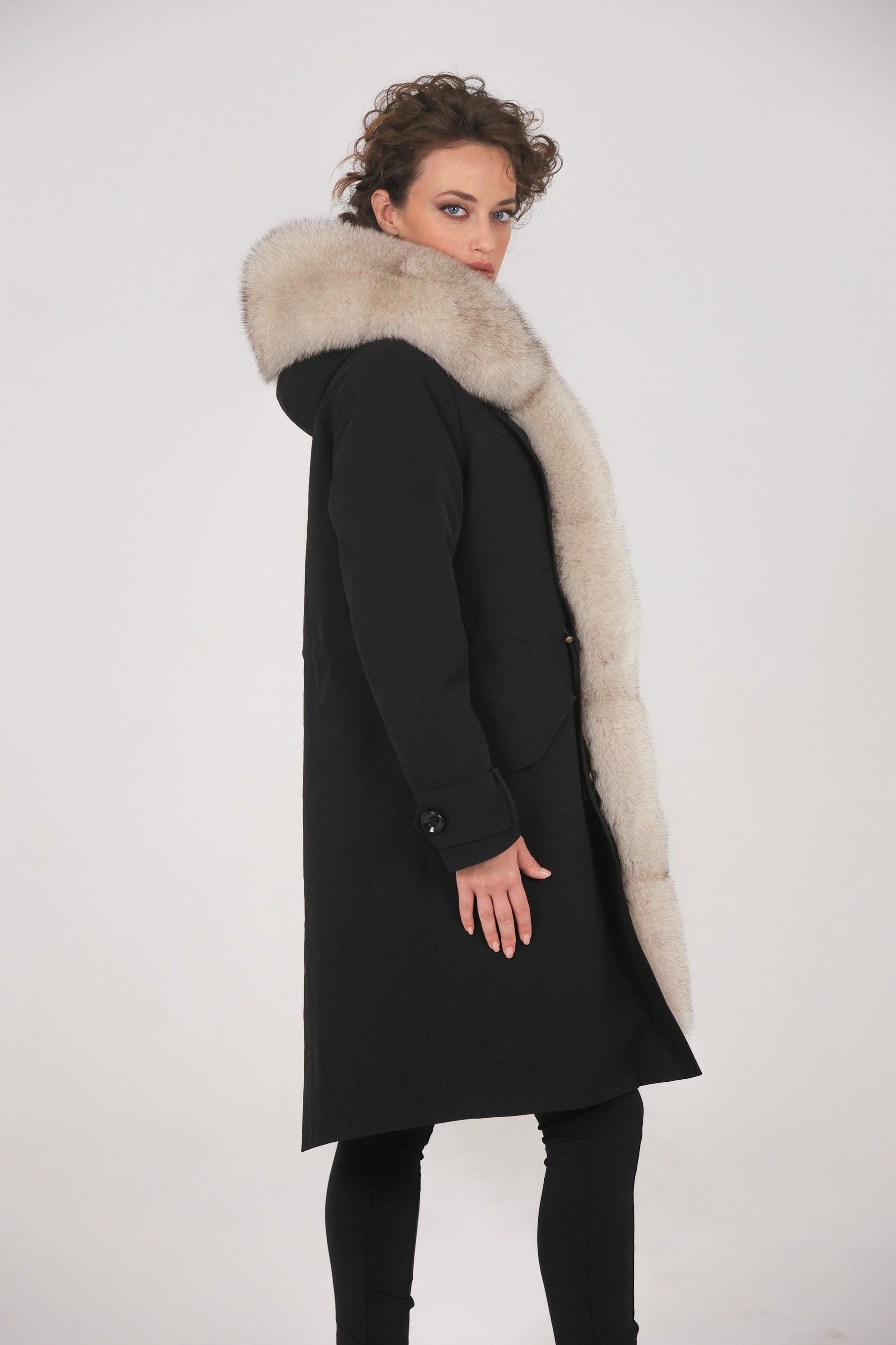 Beige X-long waterproof technical cotton parka