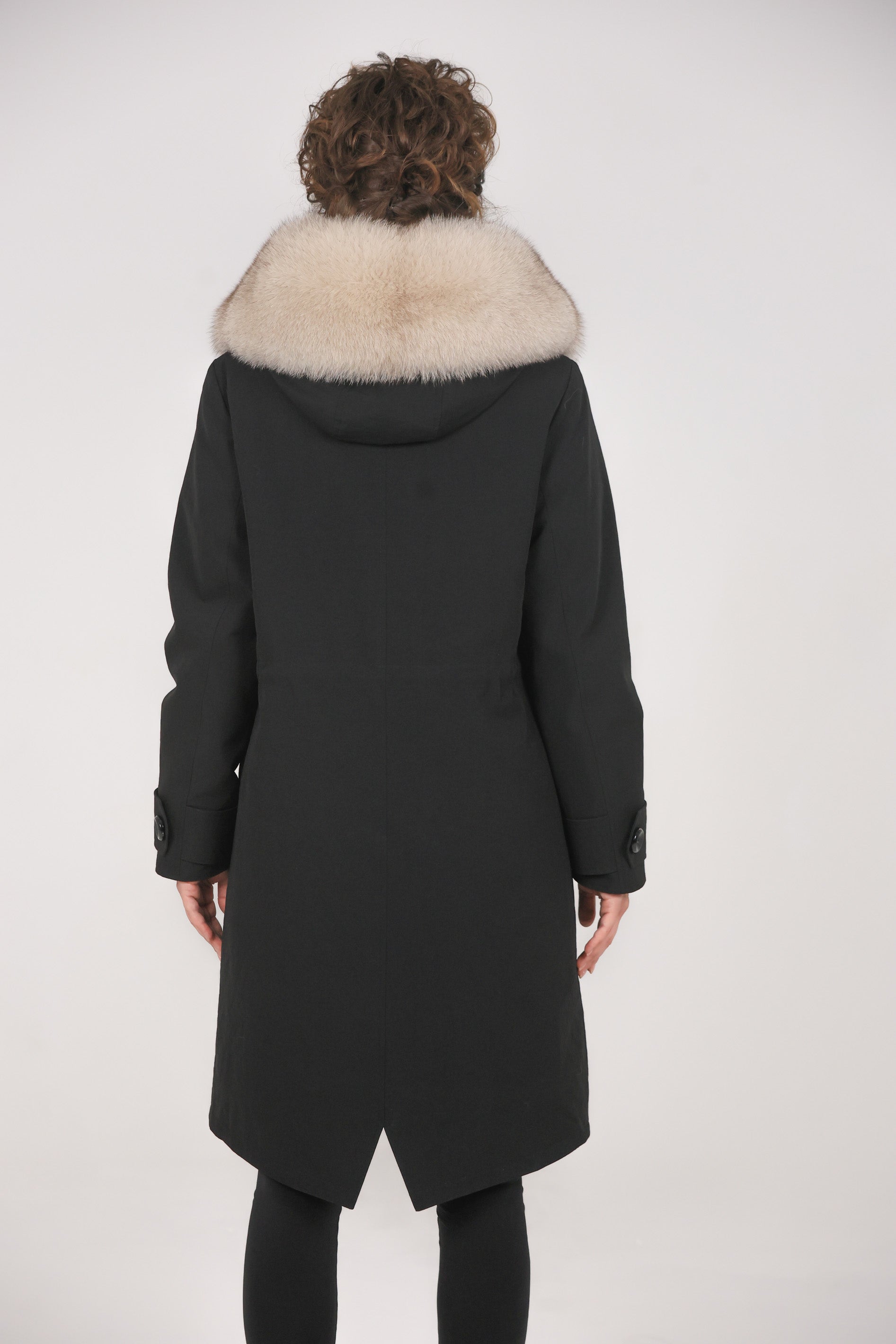 Beige X-long waterproof technical cotton parka