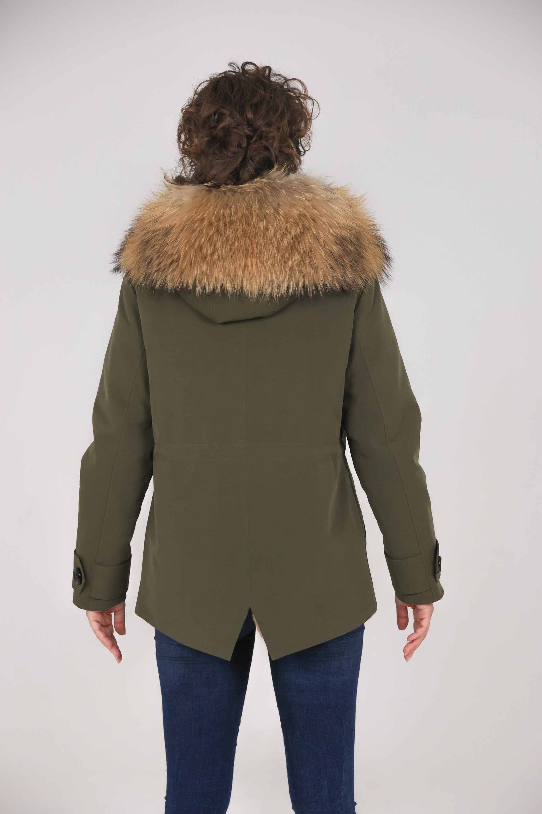 Short raccoon waterproof technical cotton parka