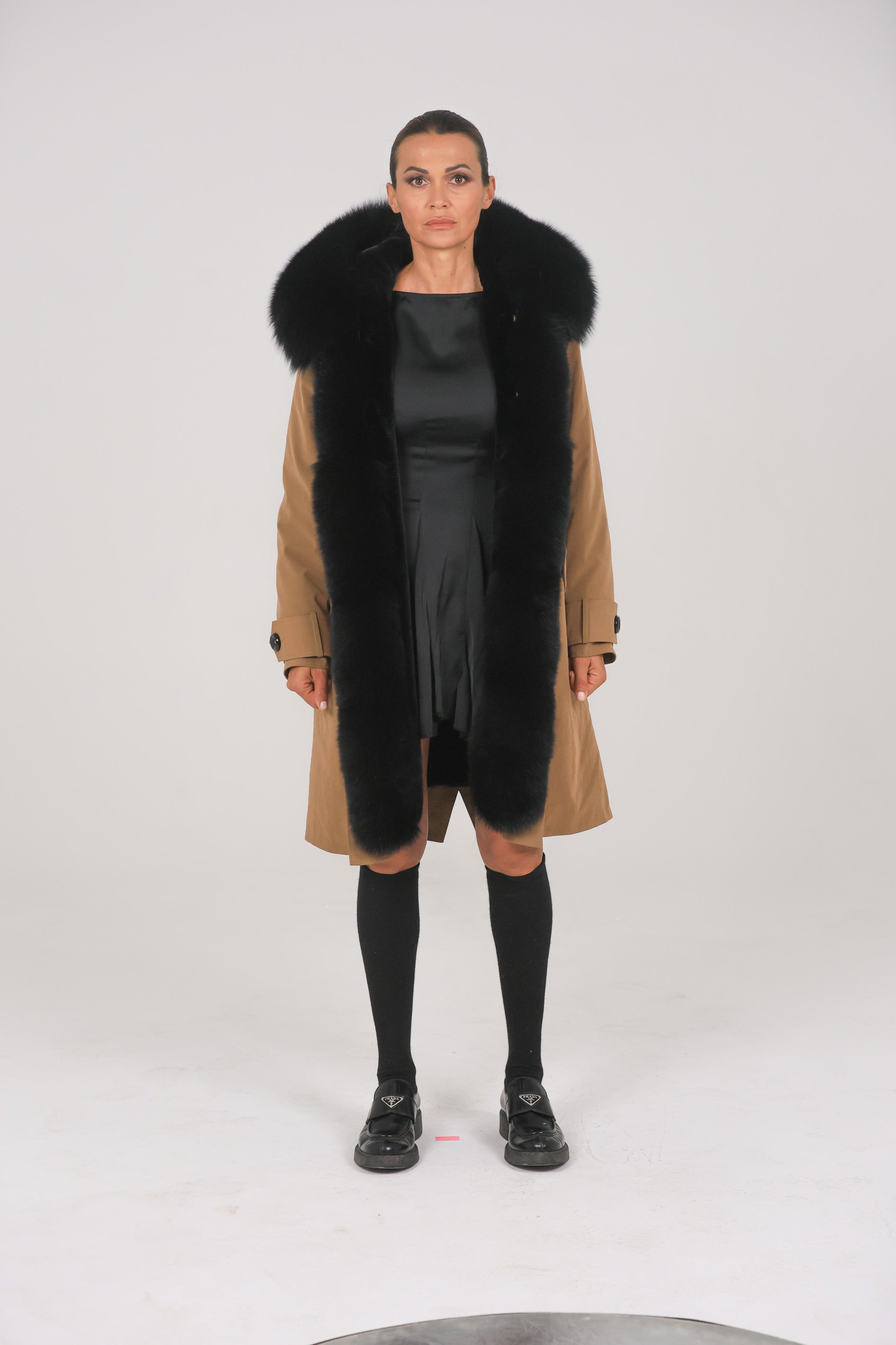 X-long black waterproof technical cotton parka