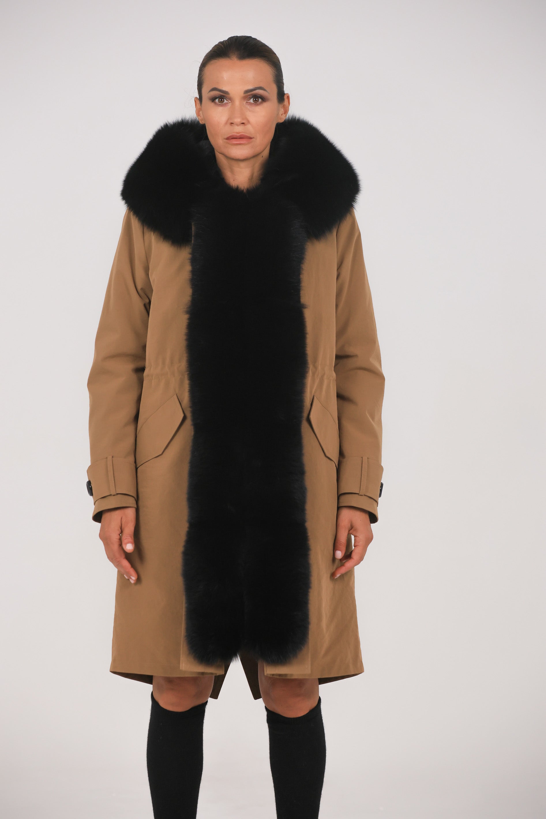 X-long black waterproof technical cotton parka