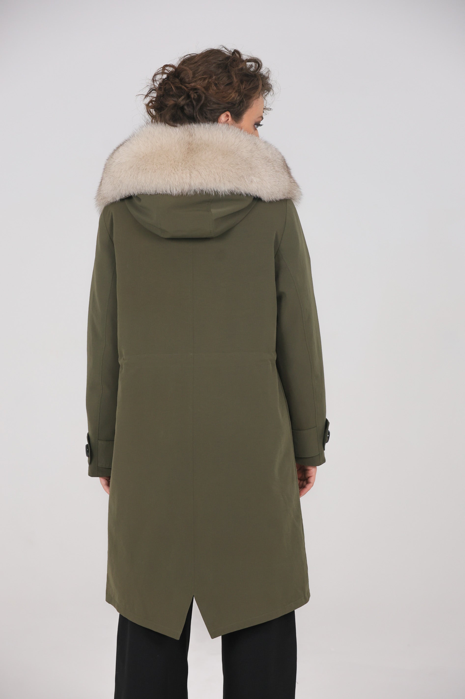 Beige X-long waterproof technical cotton parka