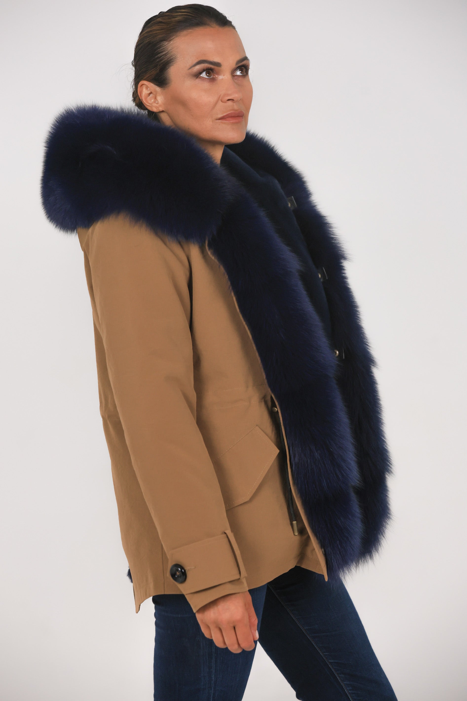 Parka in Short Blue Waterproof Technical Cotton