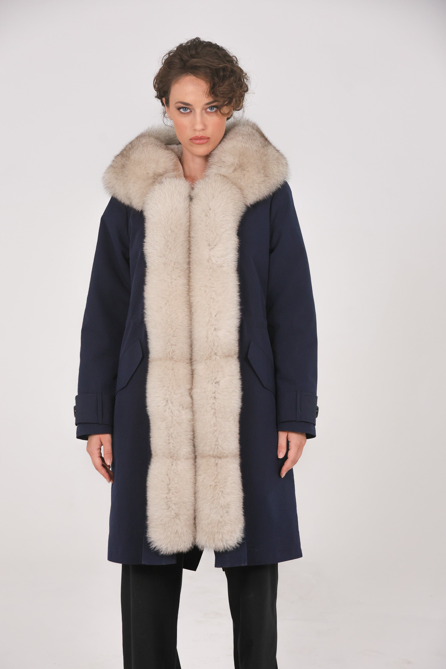 Beige X-long waterproof technical cotton parka