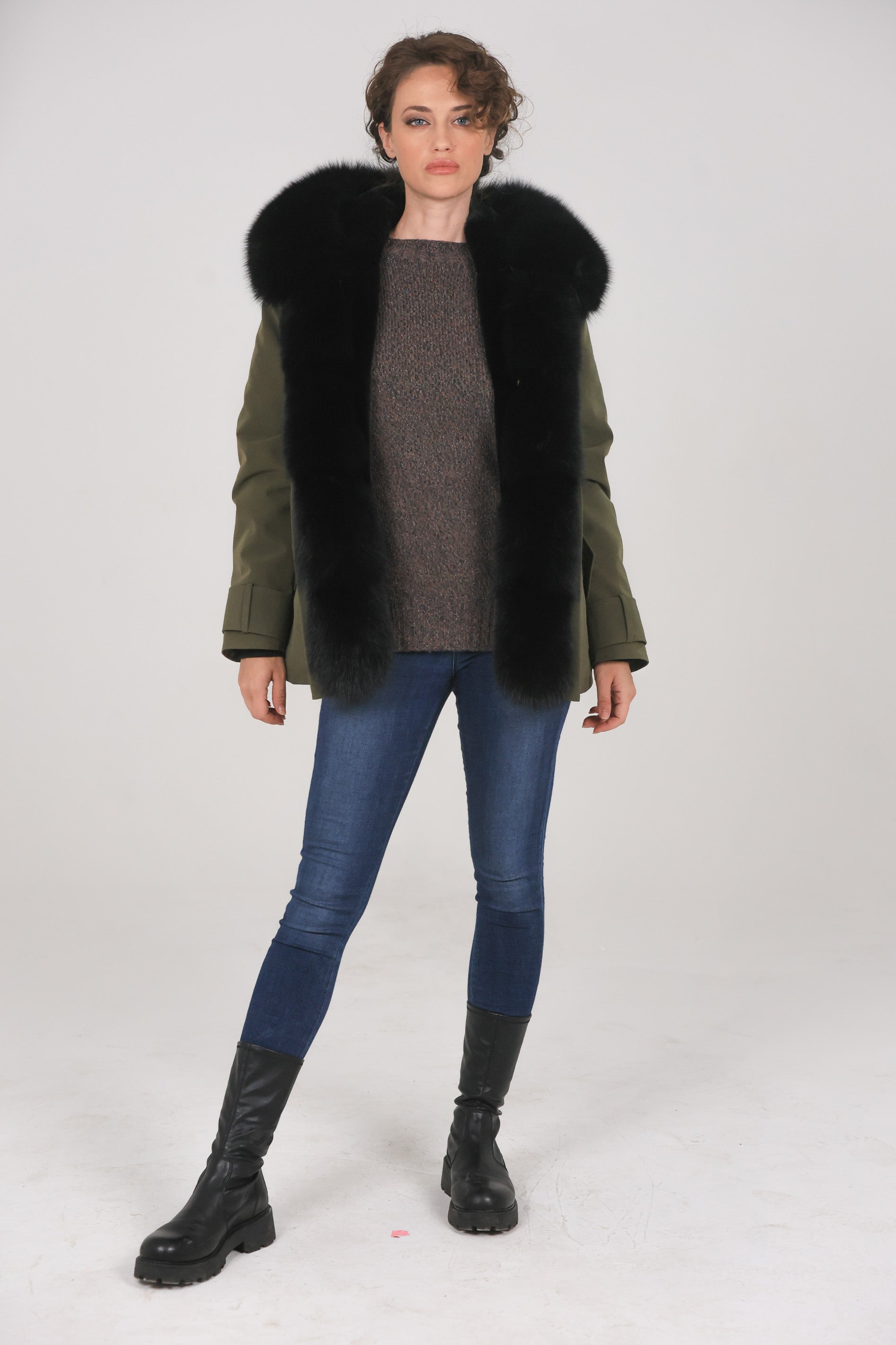 Short black waterproof technical cotton parka