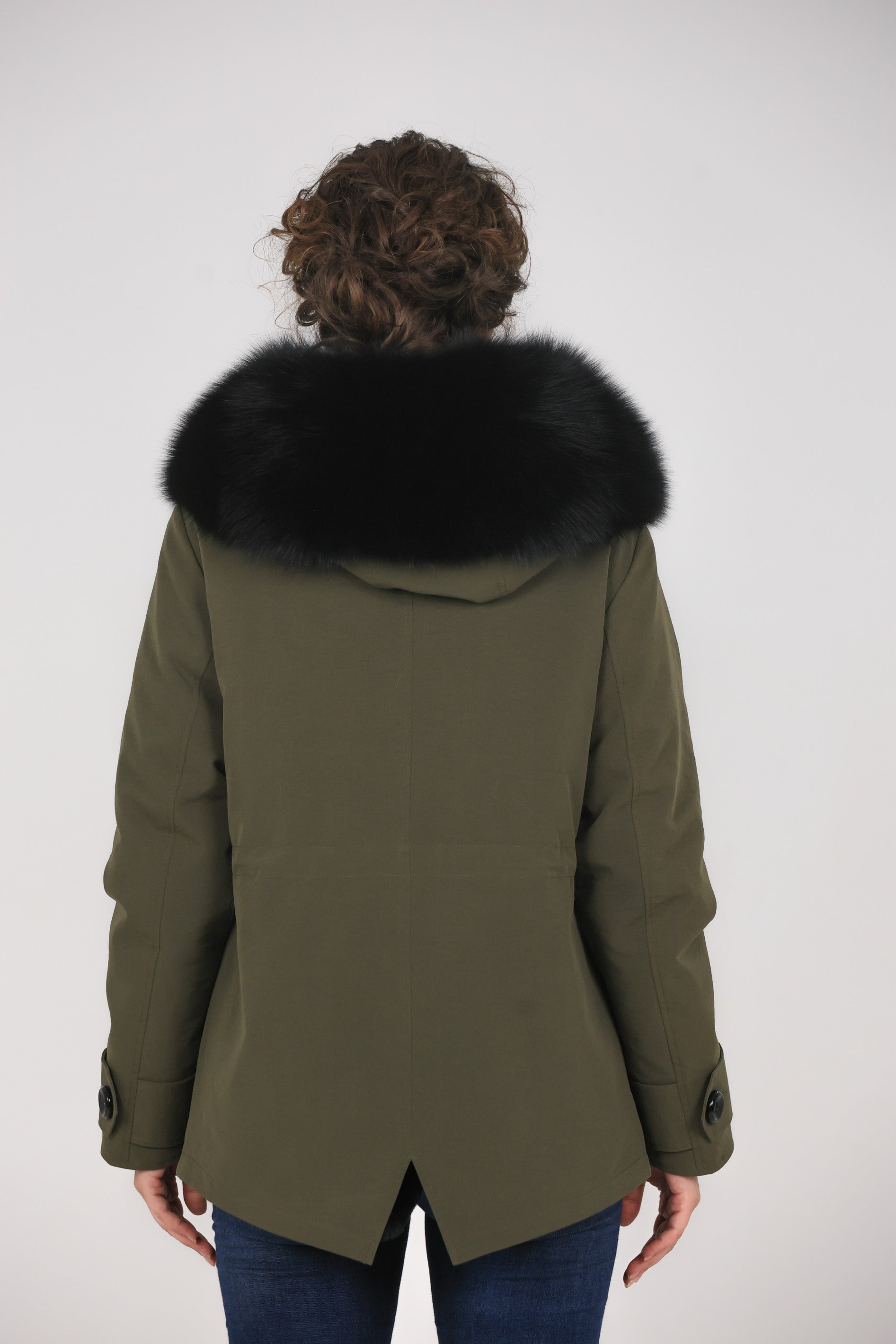 Short black waterproof technical cotton parka