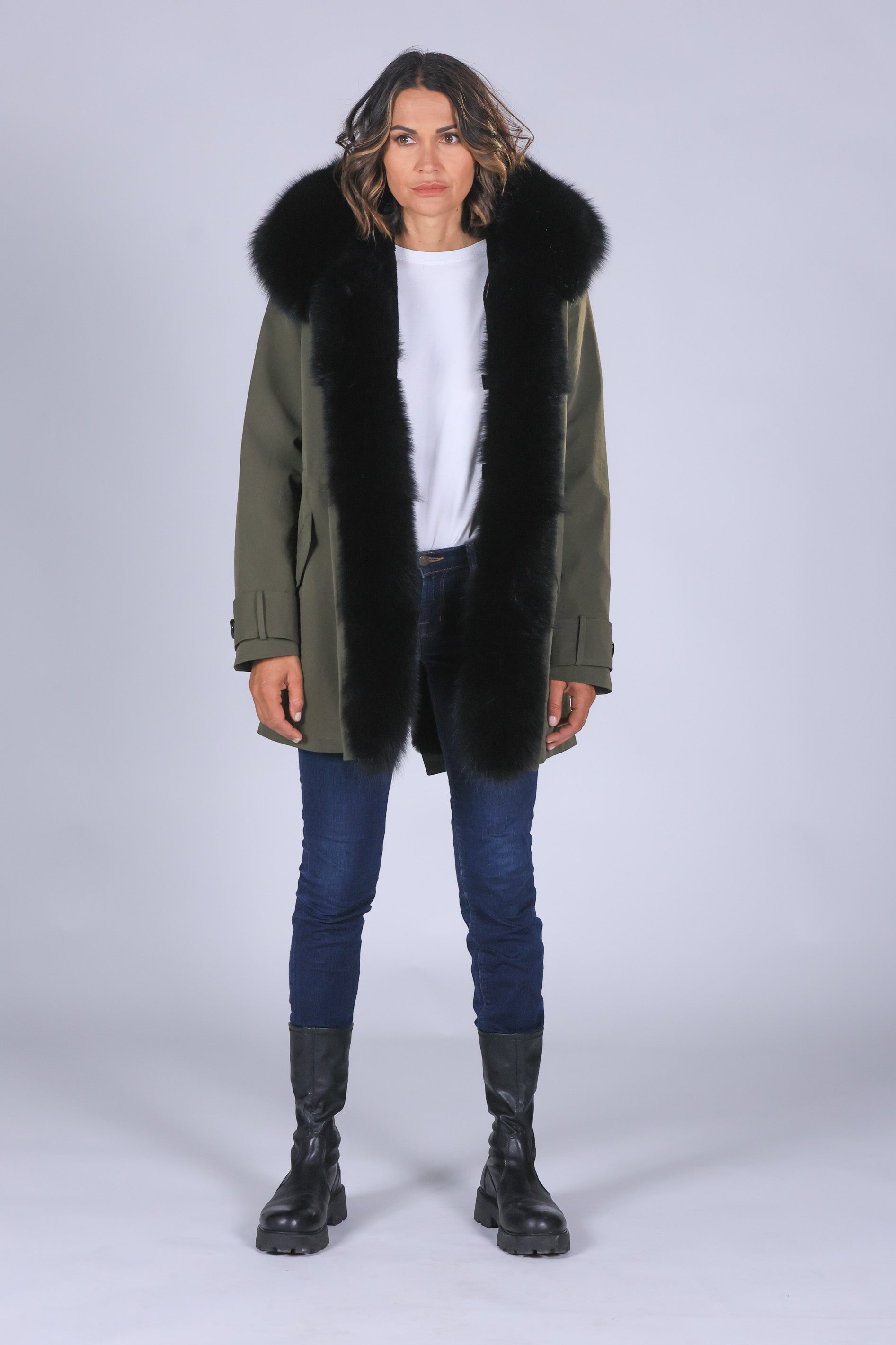 Long black waterproof technical cotton parka