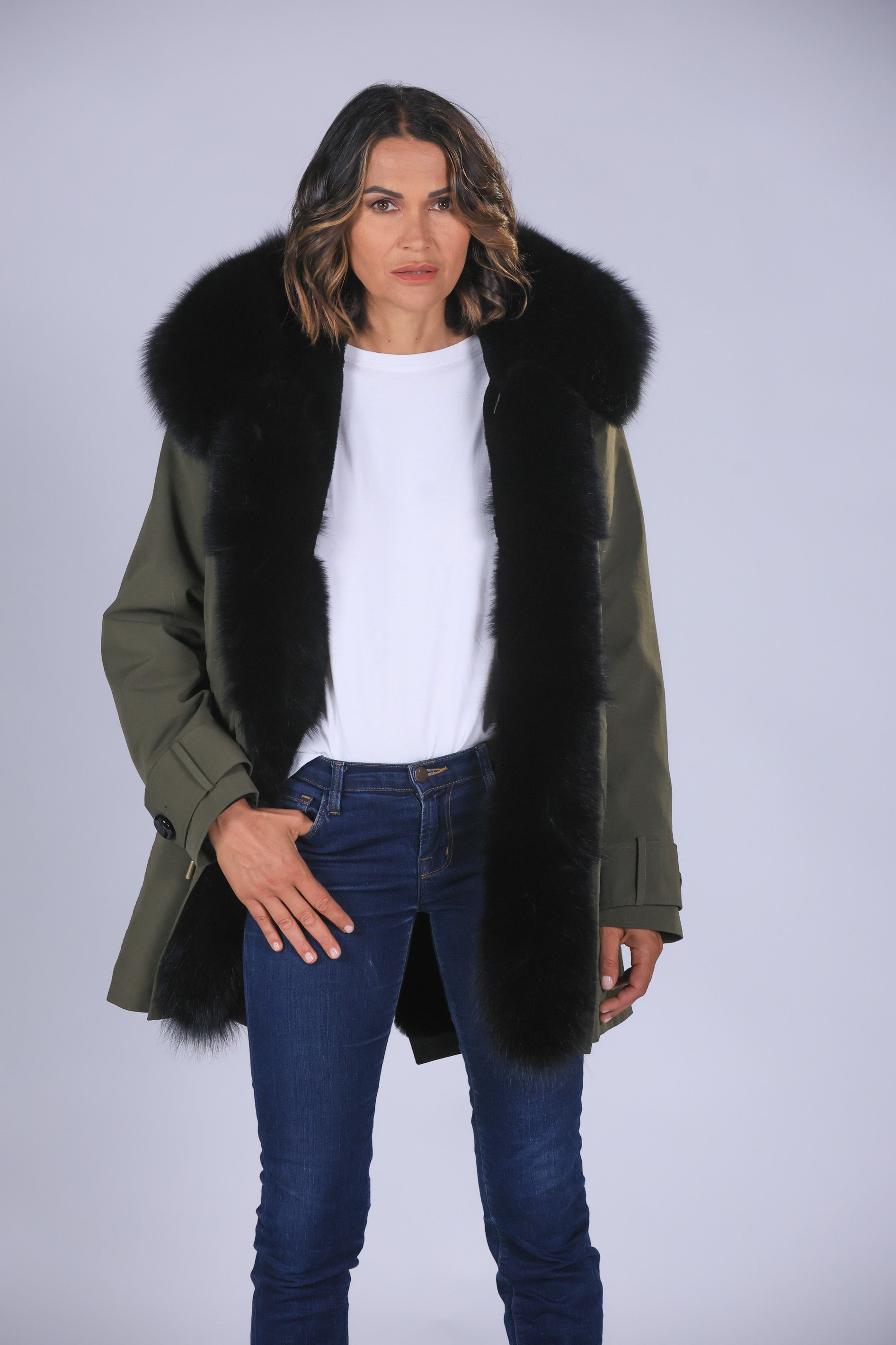 Long black waterproof technical cotton parka