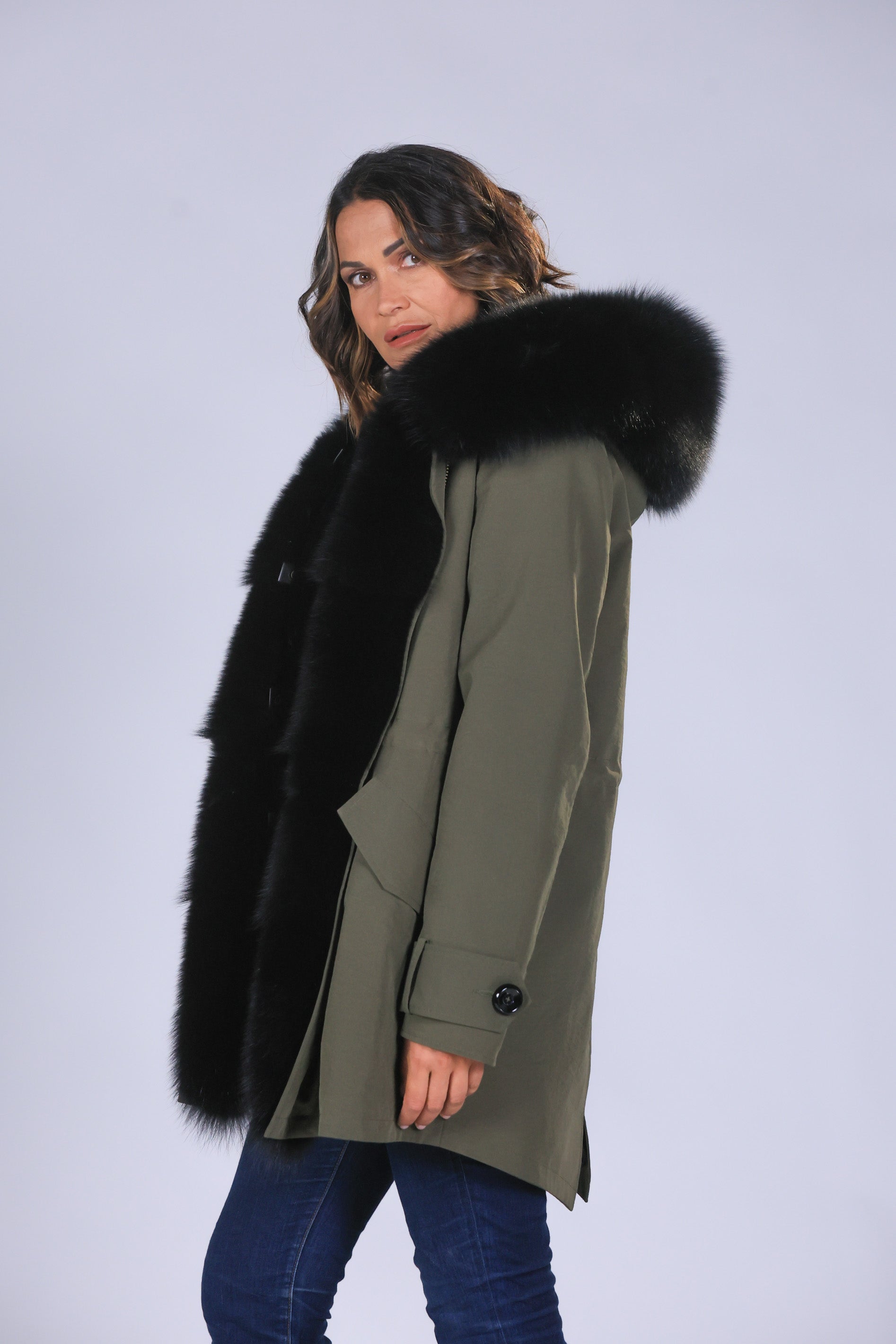 Long black waterproof technical cotton parka