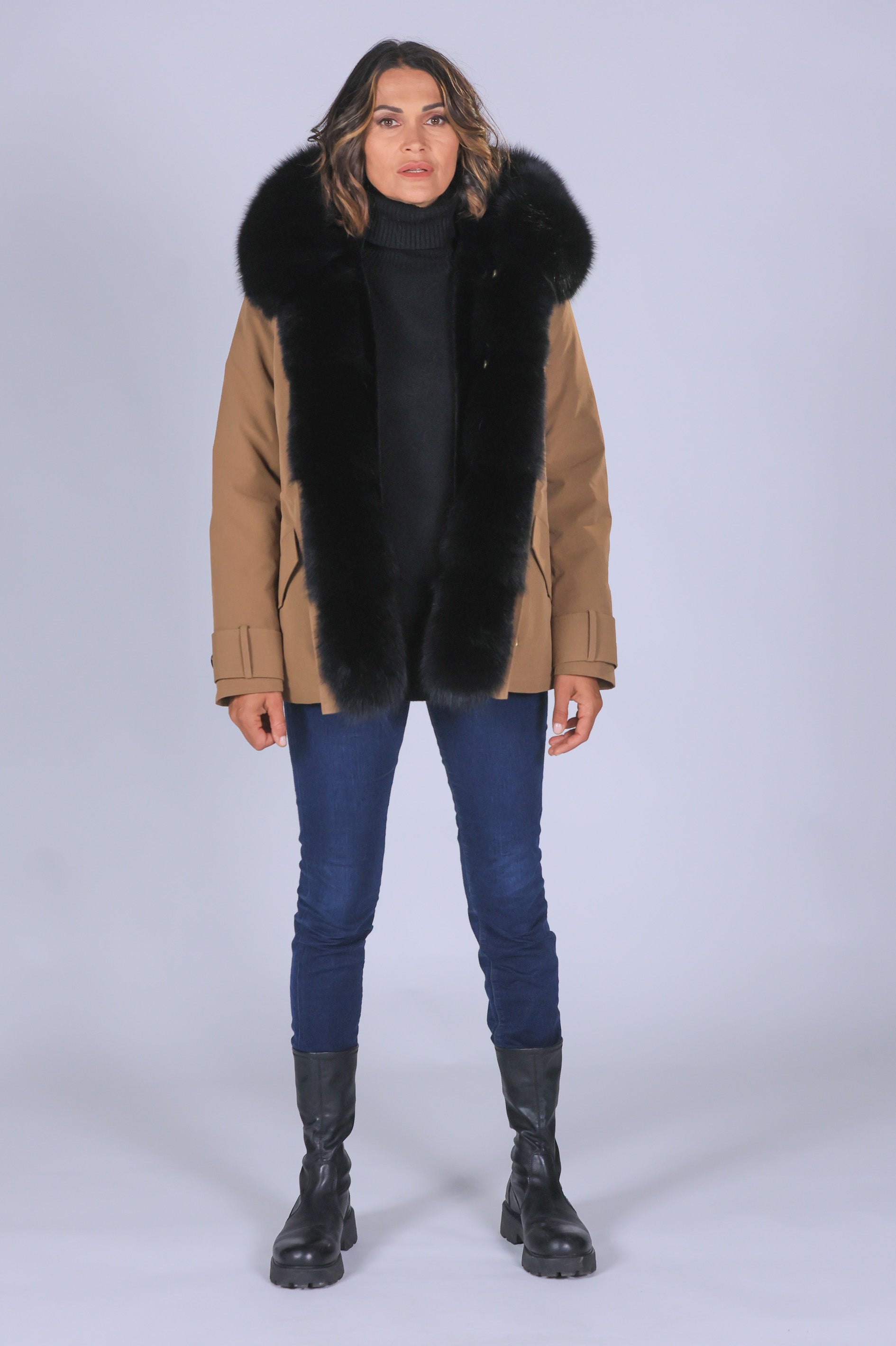 Short black waterproof technical cotton parka