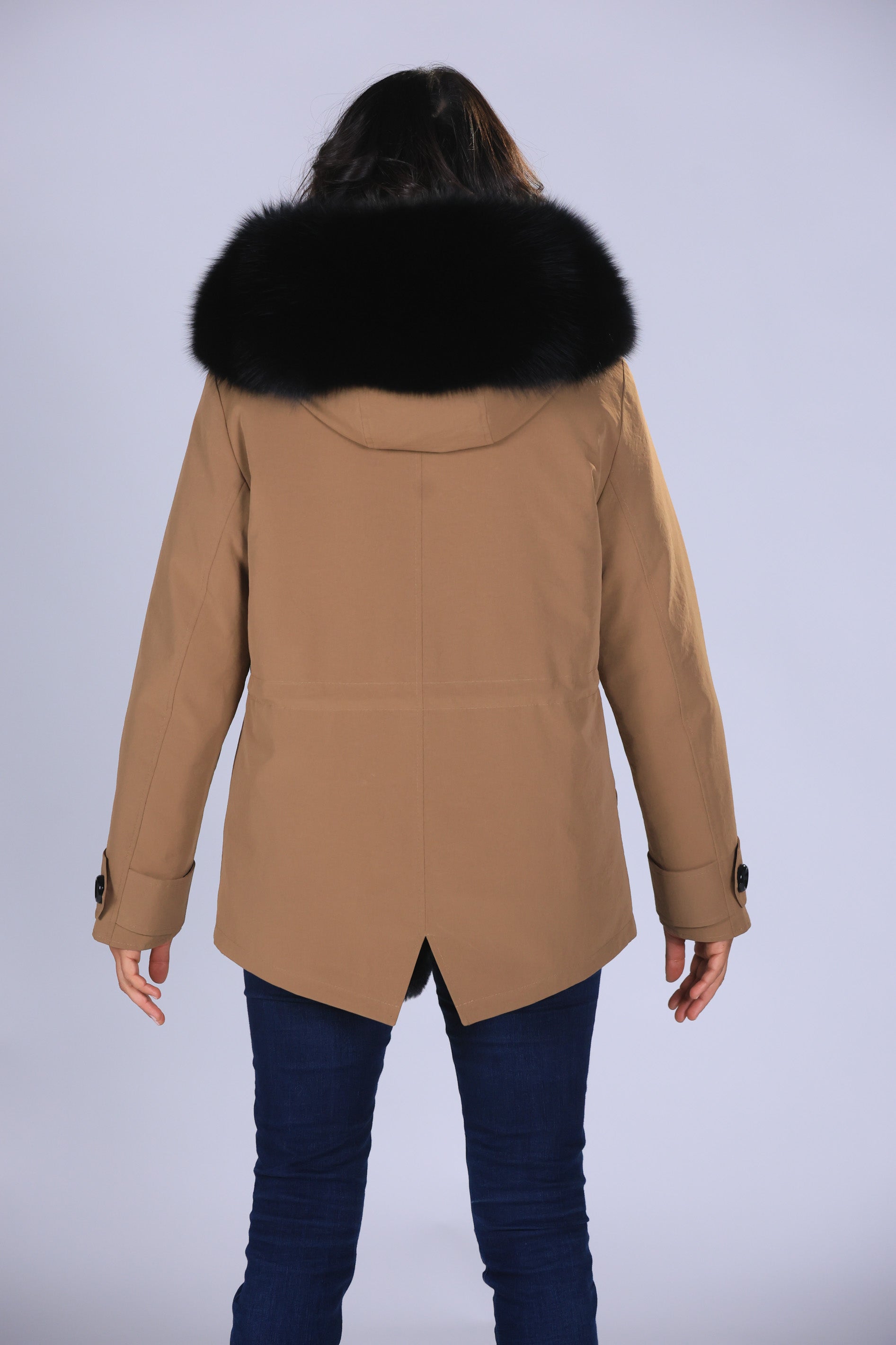 Short black waterproof technical cotton parka