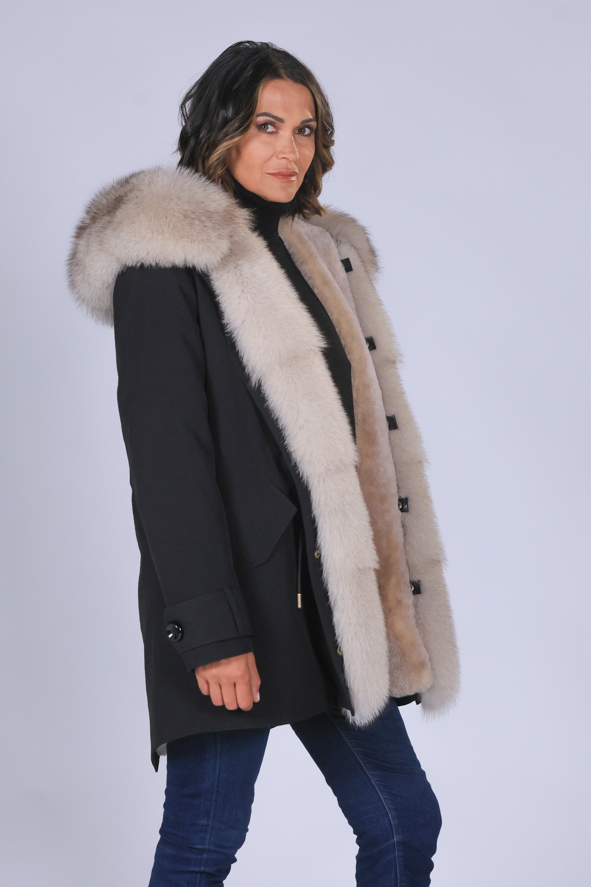 Long Beige Waterproof Technical Cotton Park