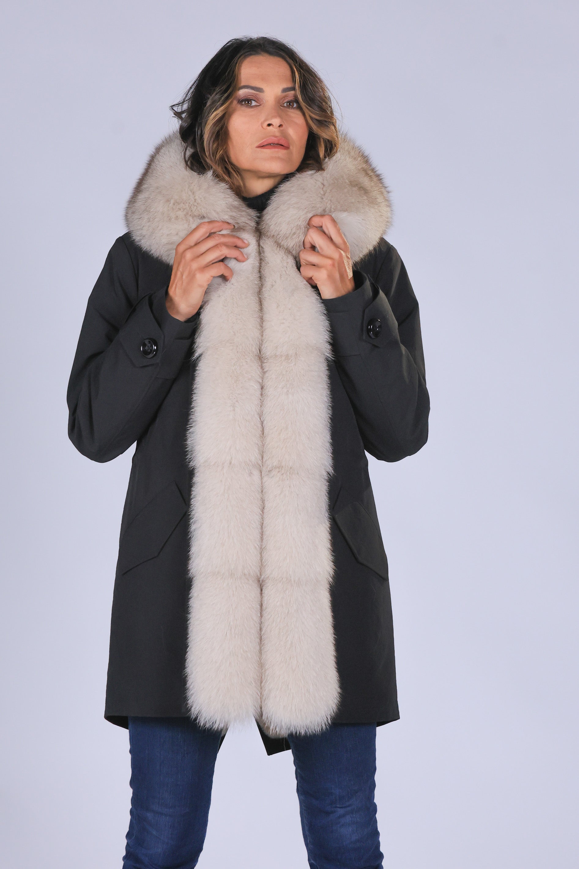 Long Beige Waterproof Technical Cotton Park