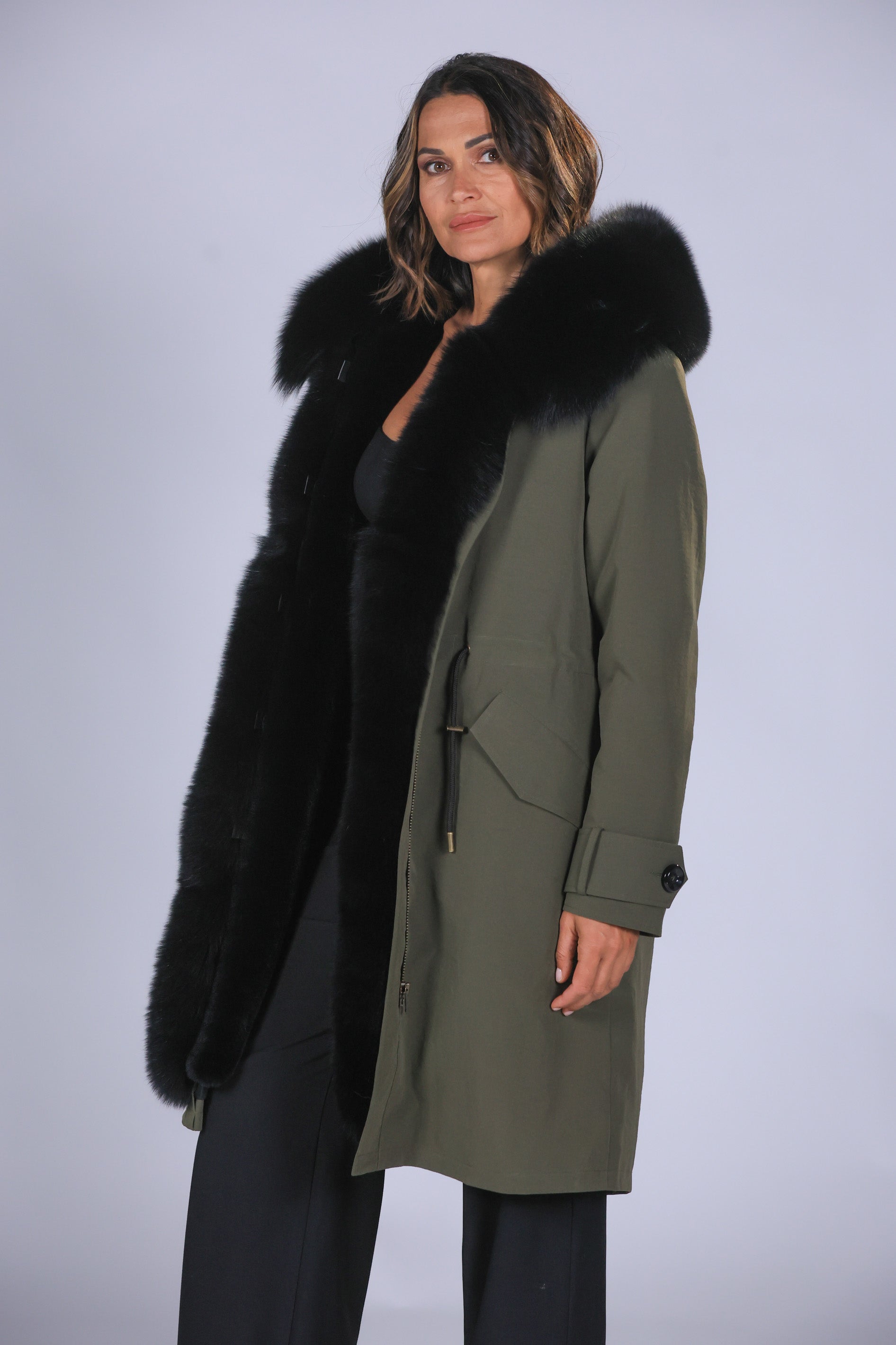 X-long black waterproof technical cotton parka