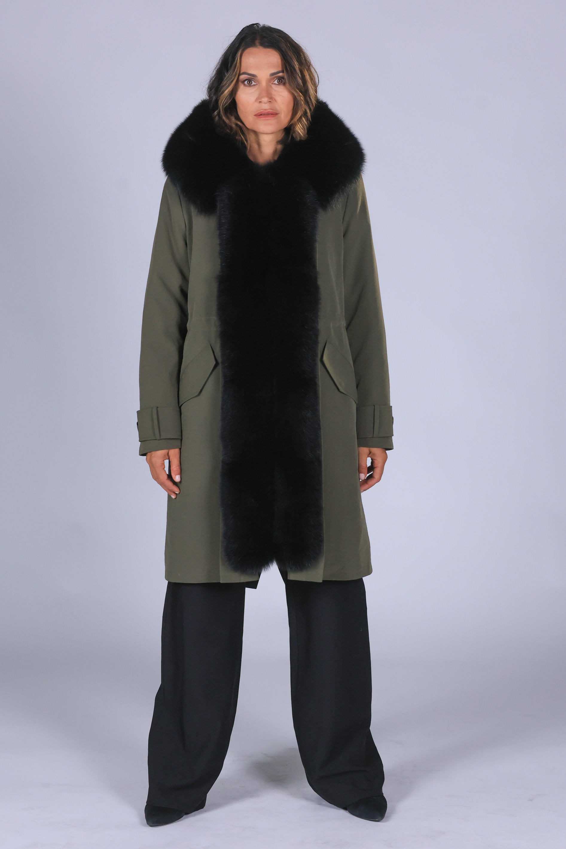 X-long black waterproof technical cotton parka