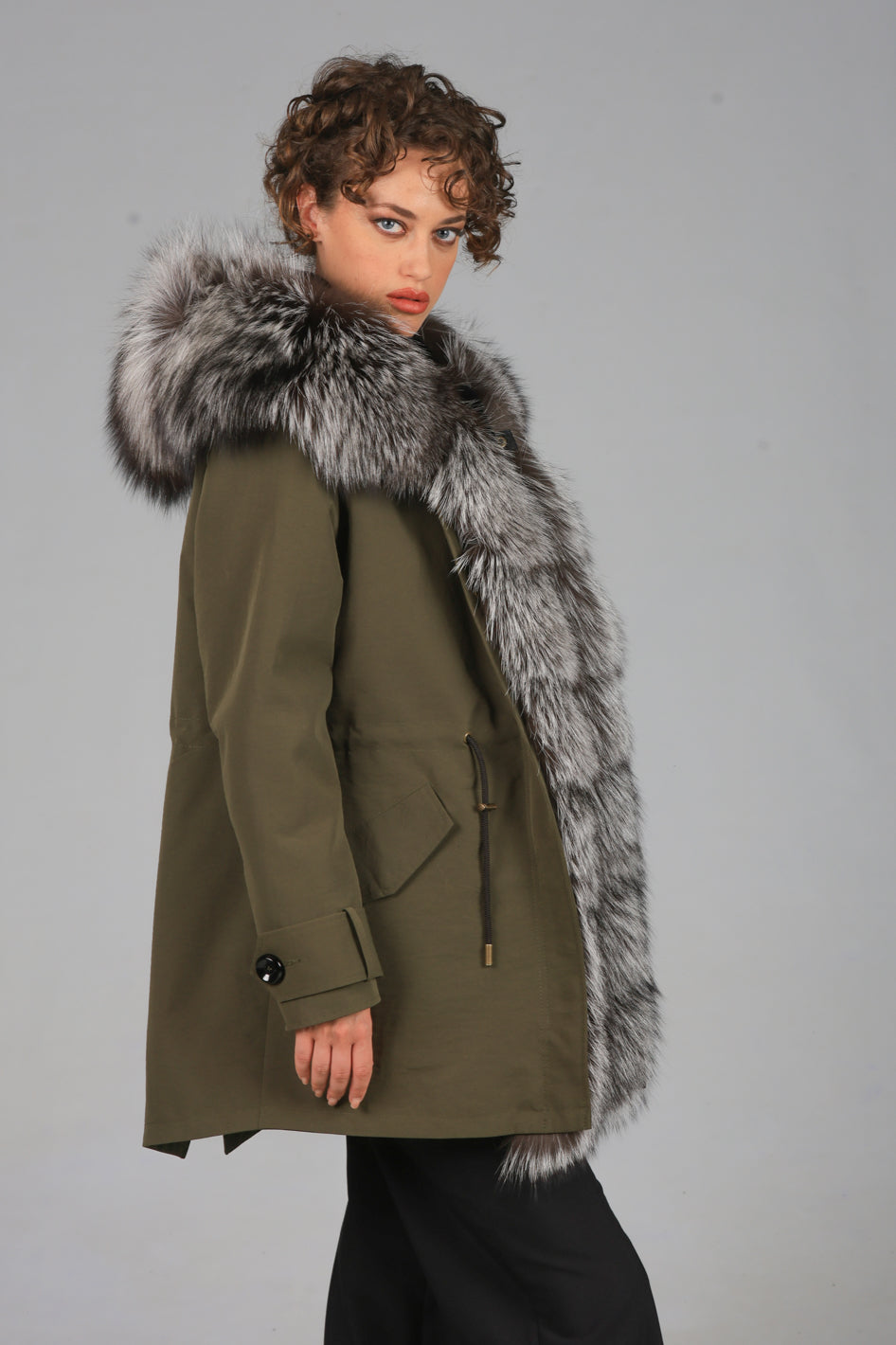 Long Luxury Silver technical cotton parka