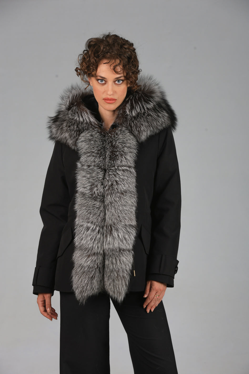 Short Luxury Silver waterproof technical cotton parka