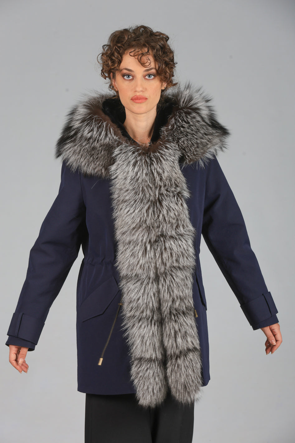 Long Luxury Silver technical cotton parka