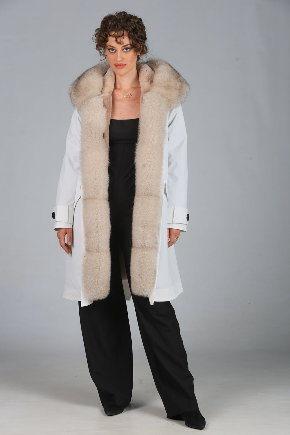 Beige X-long waterproof technical cotton parka