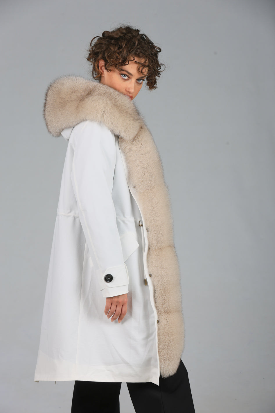 Beige X-long waterproof technical cotton parka