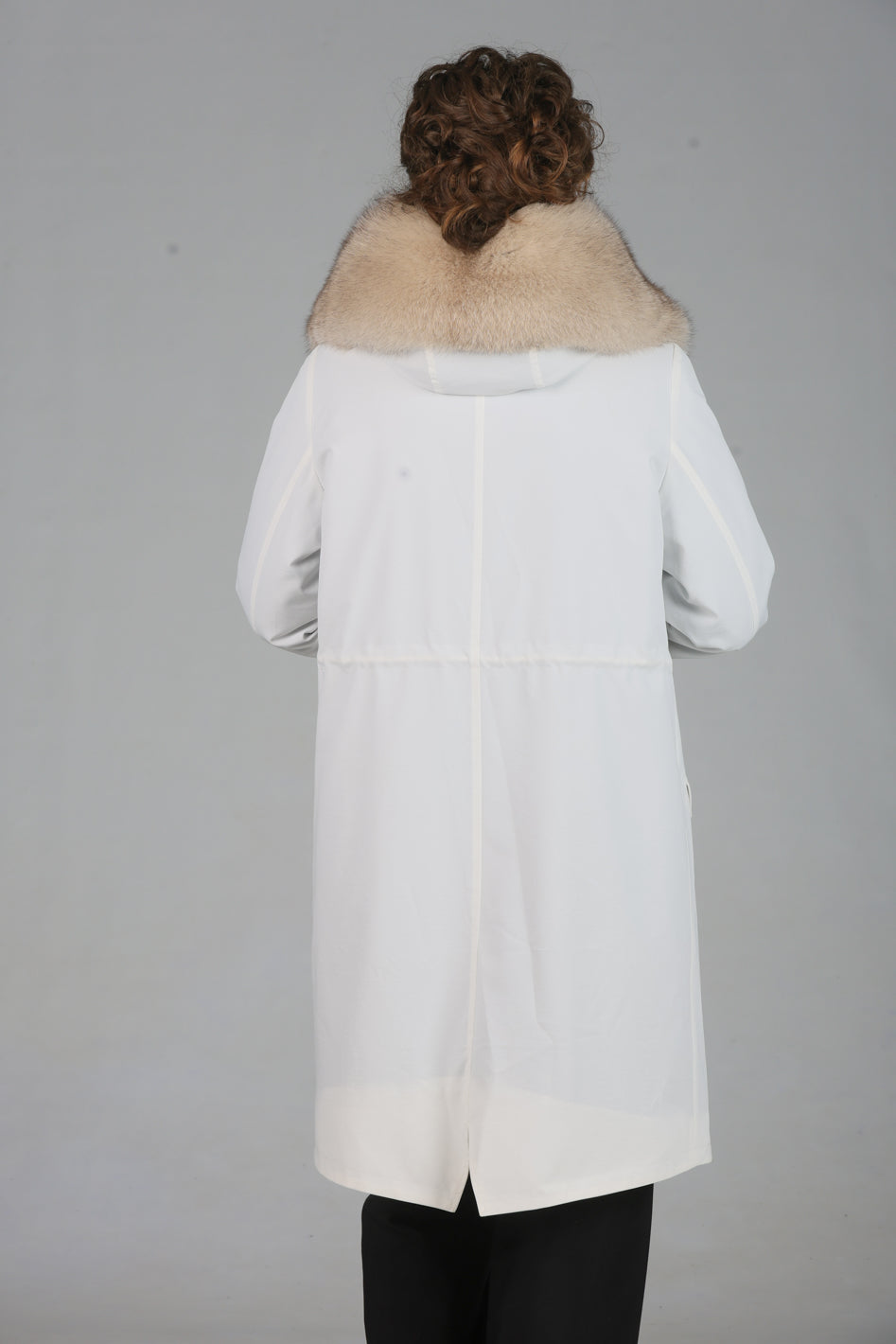 Beige X-long waterproof technical cotton parka