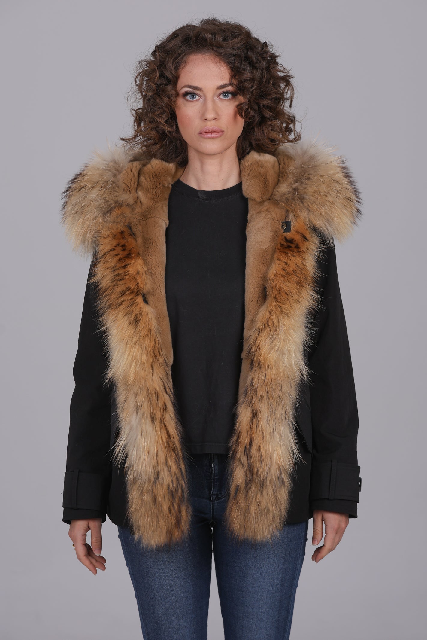 Short raccoon waterproof technical cotton parka