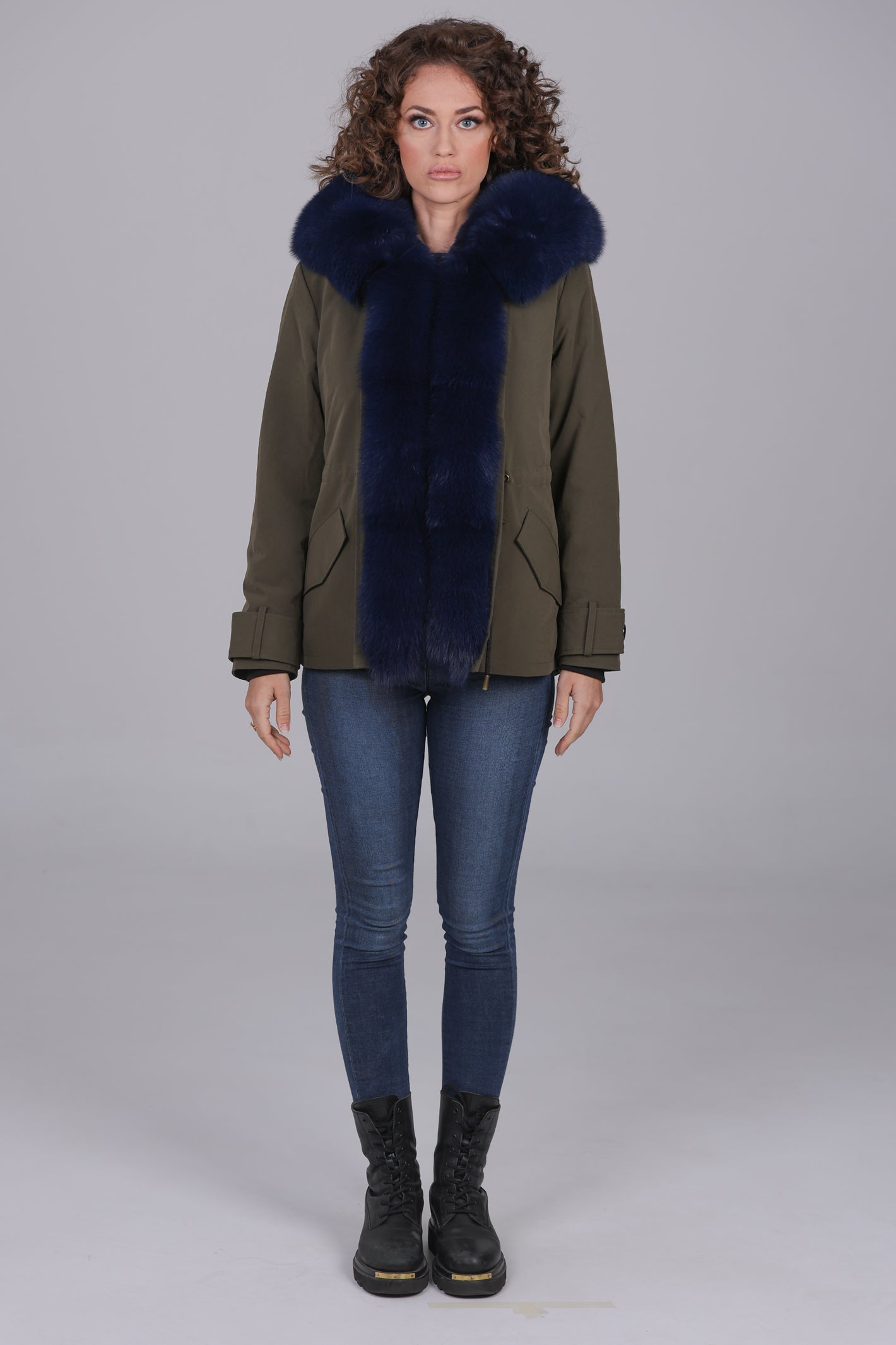 Parka in Short Blue Waterproof Technical Cotton