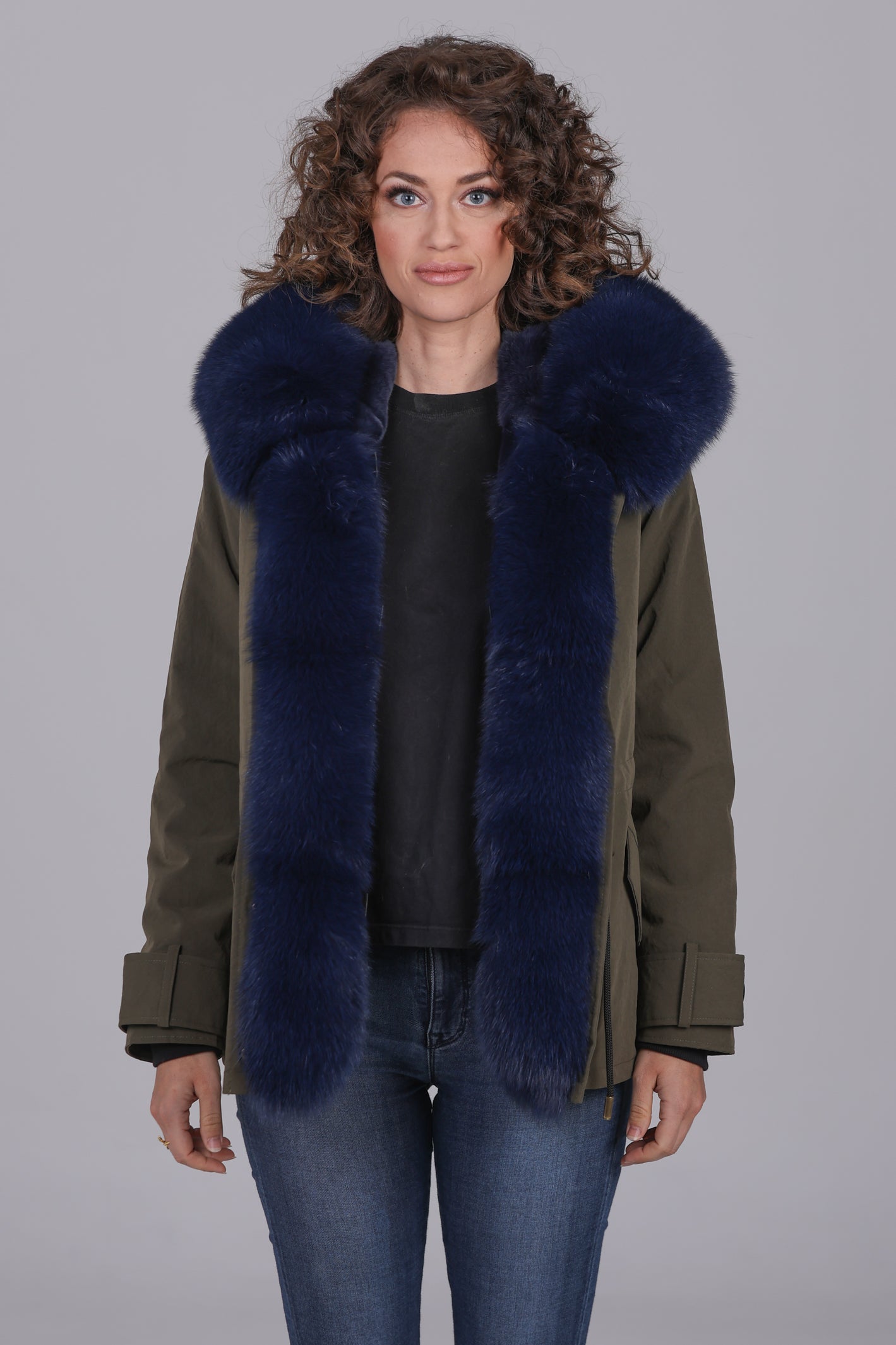 Parka in Short Blue Waterproof Technical Cotton