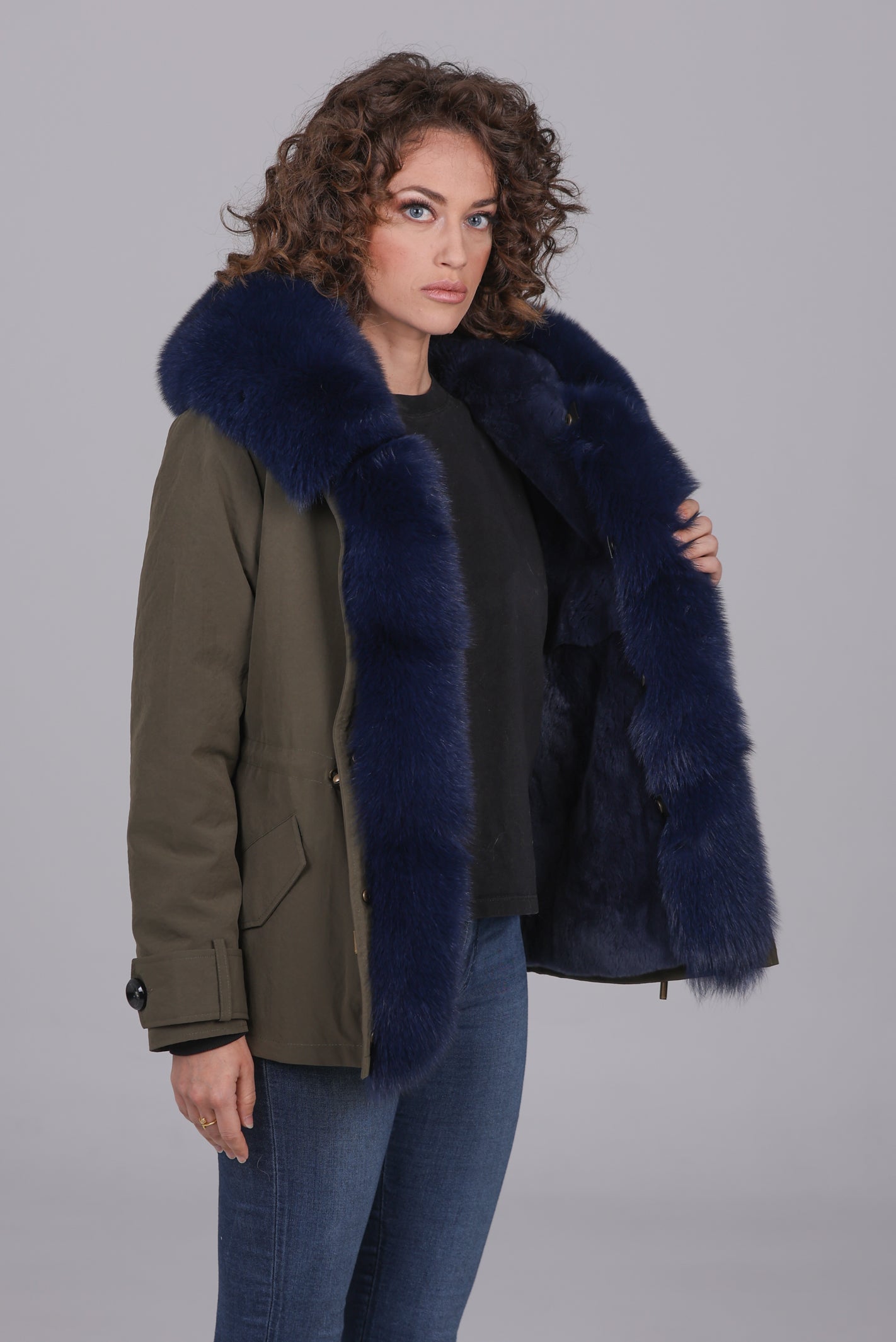 Parka in Short Blue Waterproof Technical Cotton