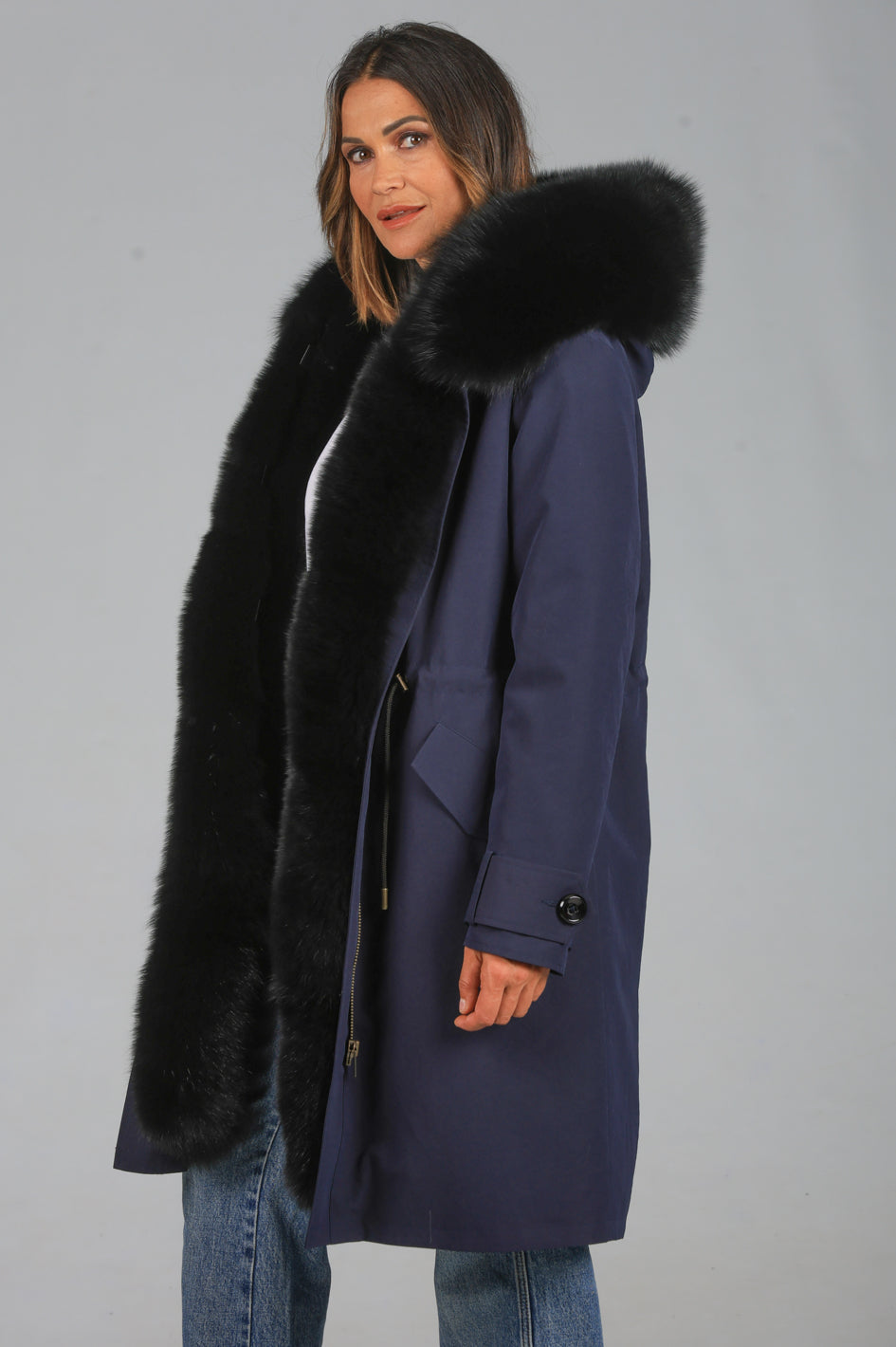 X-long black waterproof technical cotton parka