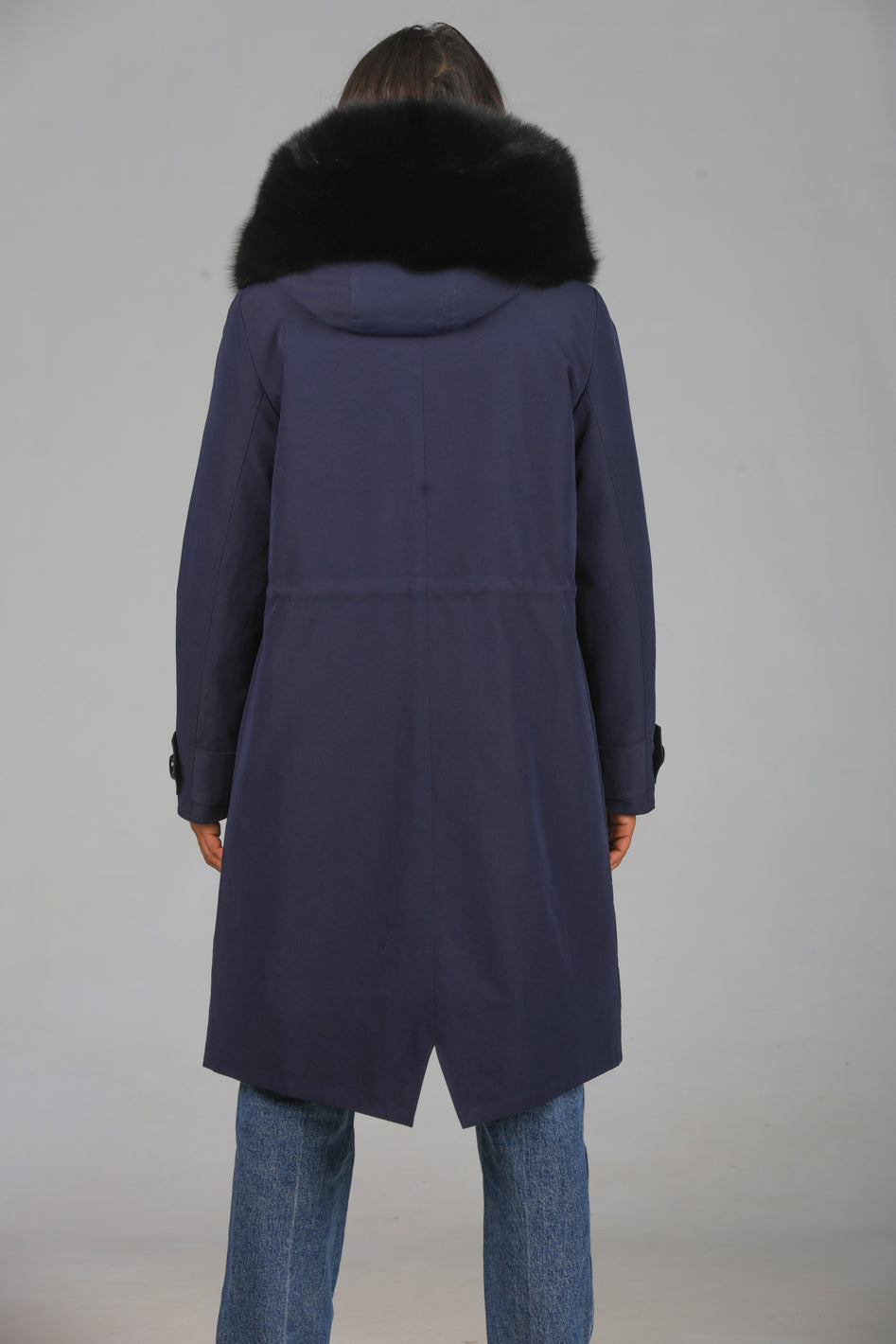 X-long black waterproof technical cotton parka