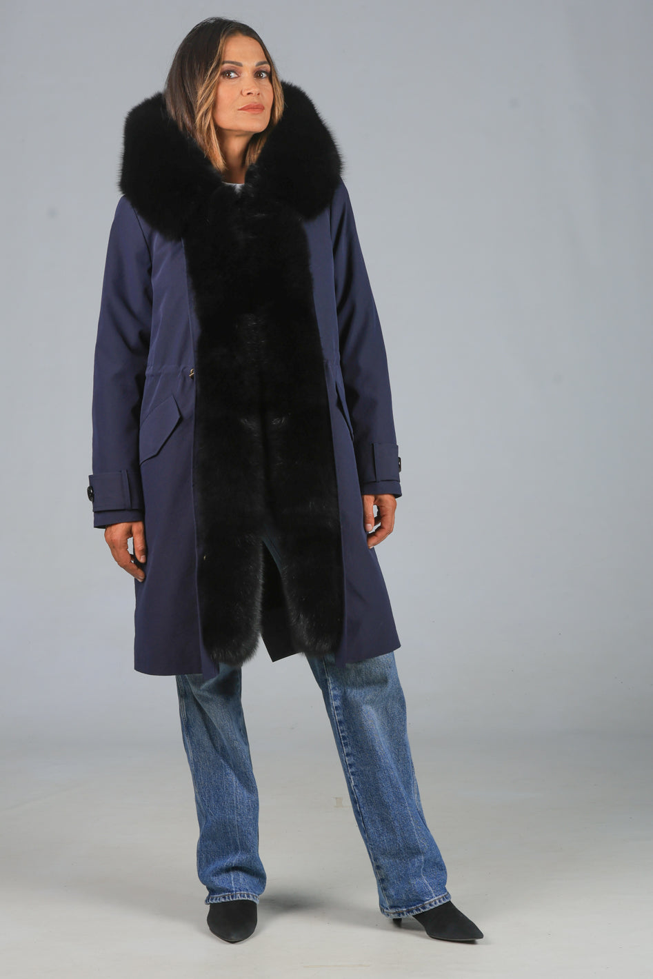 X-long black waterproof technical cotton parka