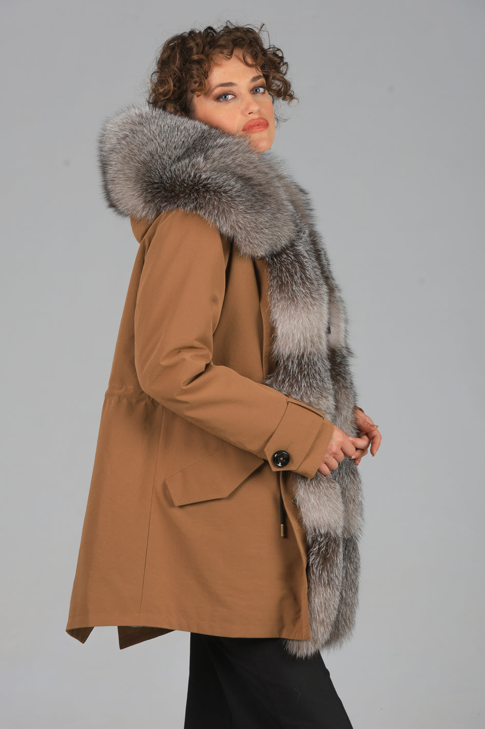 Long Luxury Silver technical cotton parka