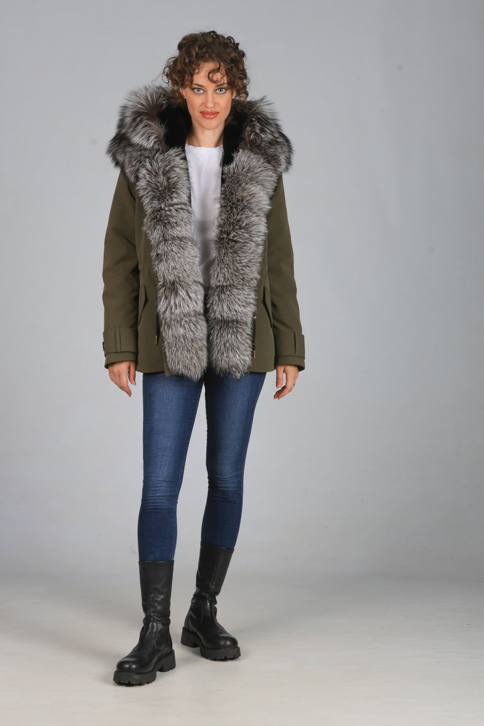 Short Luxury Silver waterproof technical cotton parka