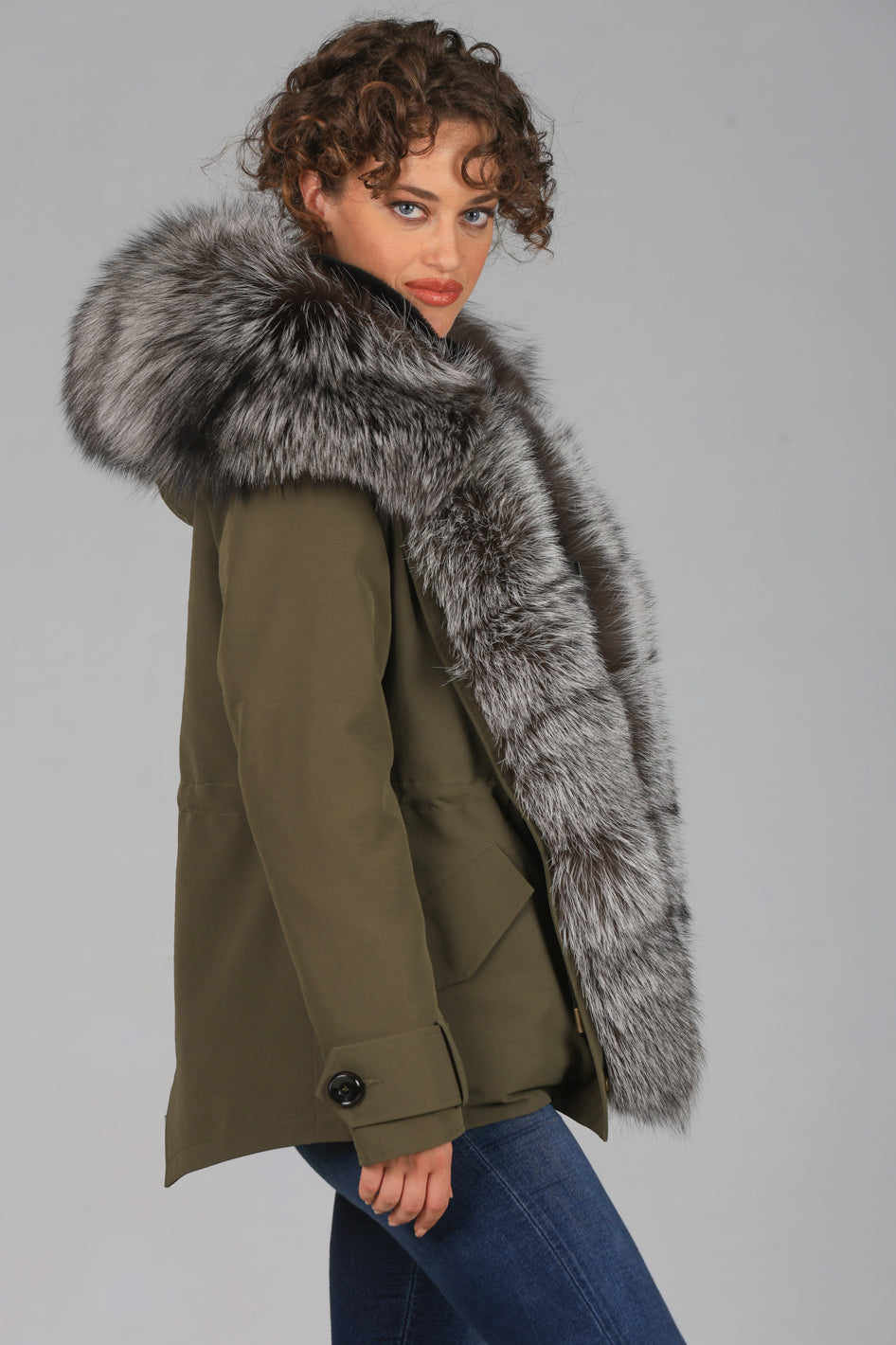 Short Luxury Silver waterproof technical cotton parka