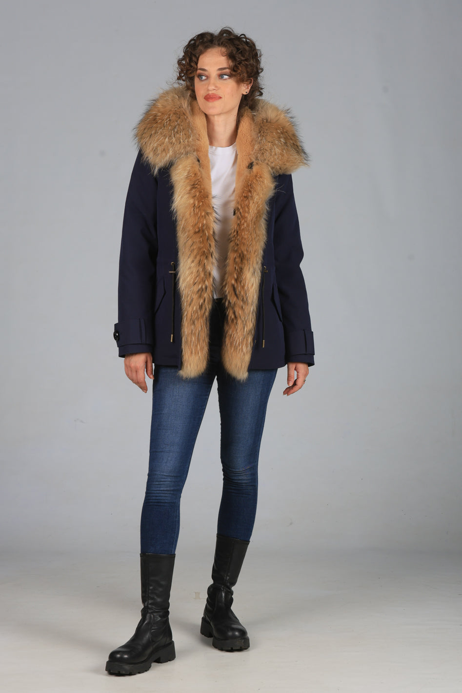 Short raccoon waterproof technical cotton parka