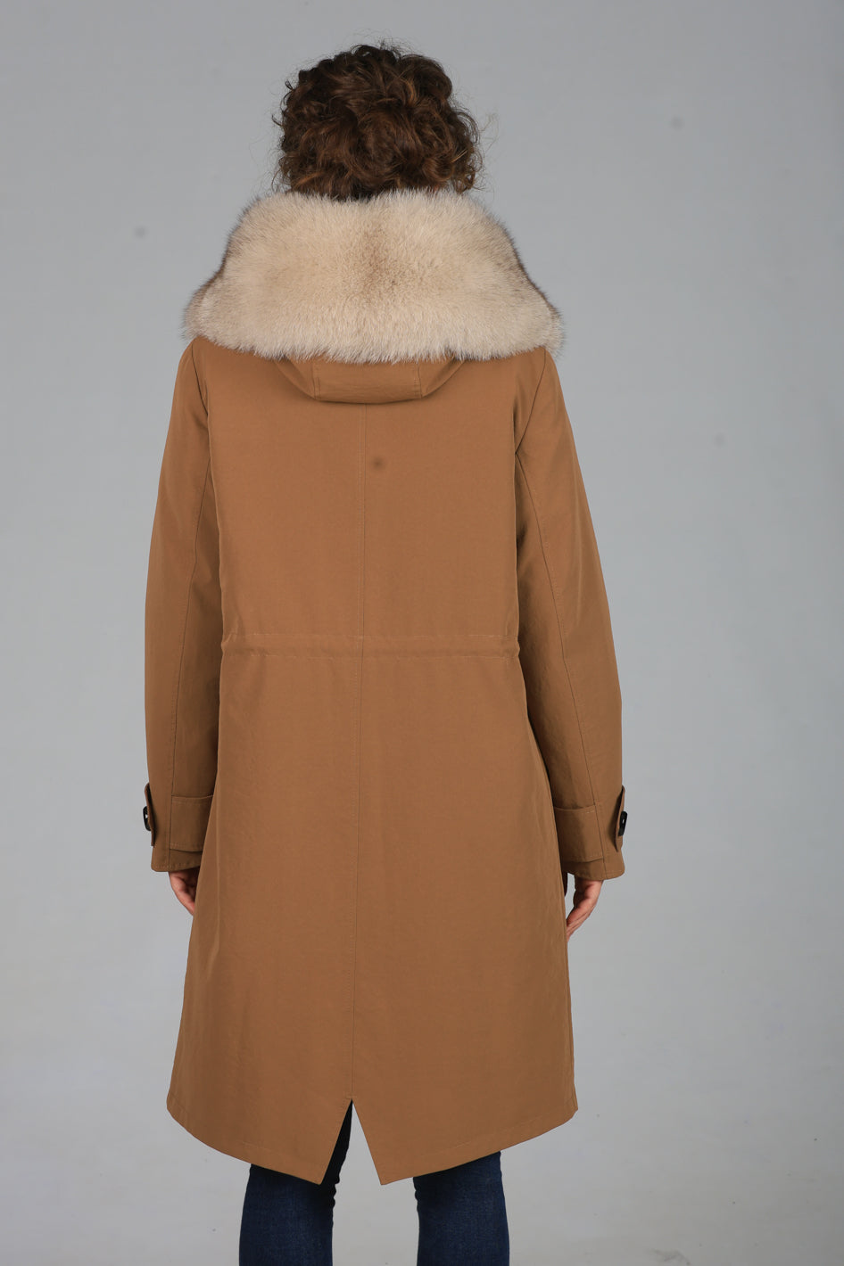 Beige X-long waterproof technical cotton parka